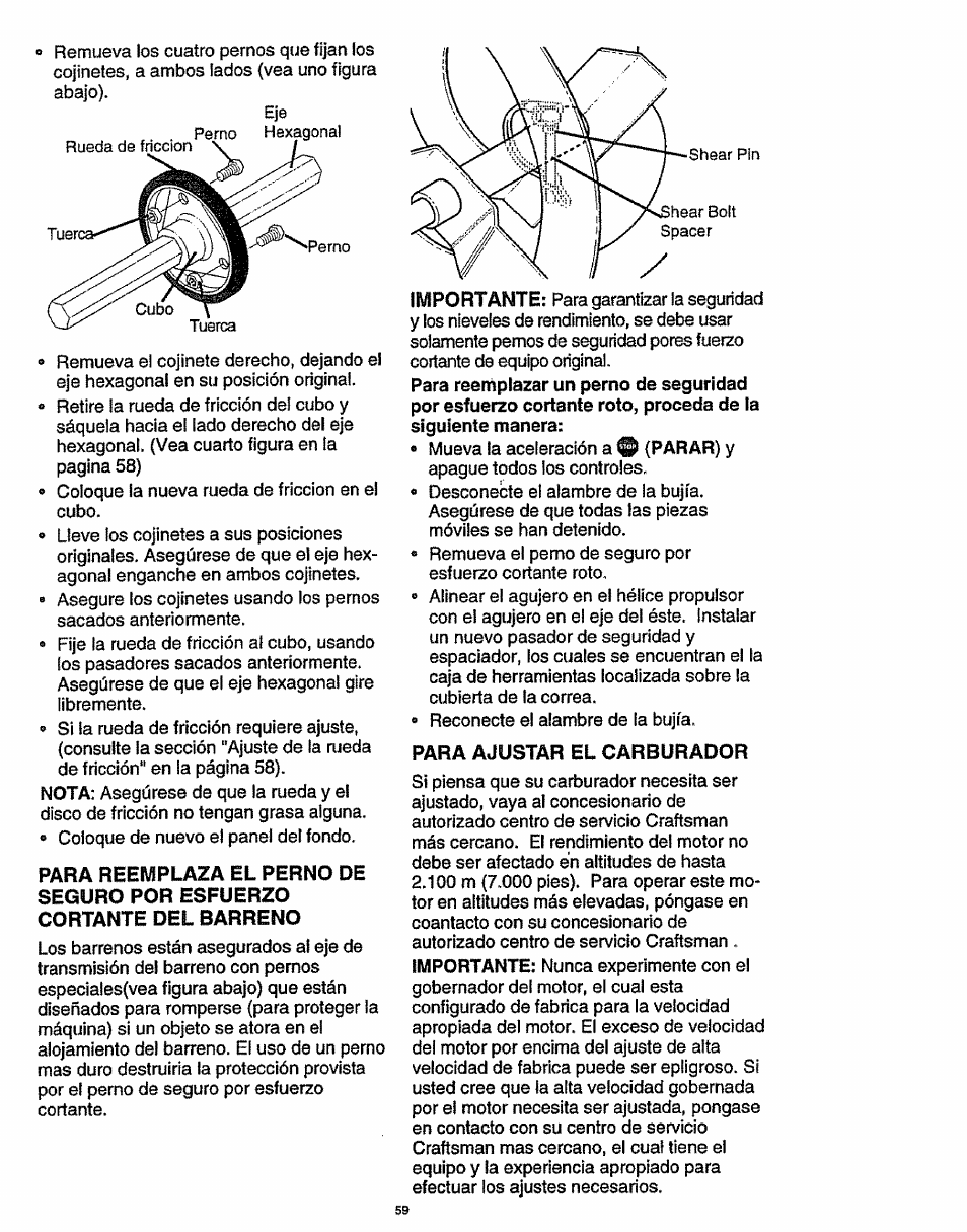 Para ajustar el carburador | Craftsman 536.886141 User Manual | Page 59 / 63