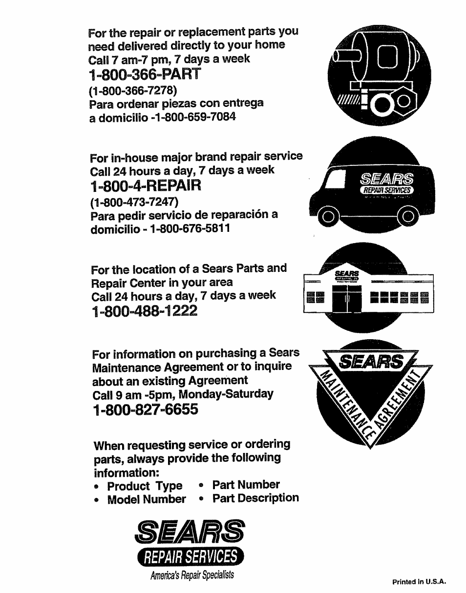 800-366-part, 800-4-repair, Repair services | Craftsman 536.886141 User Manual | Page 63 / 63