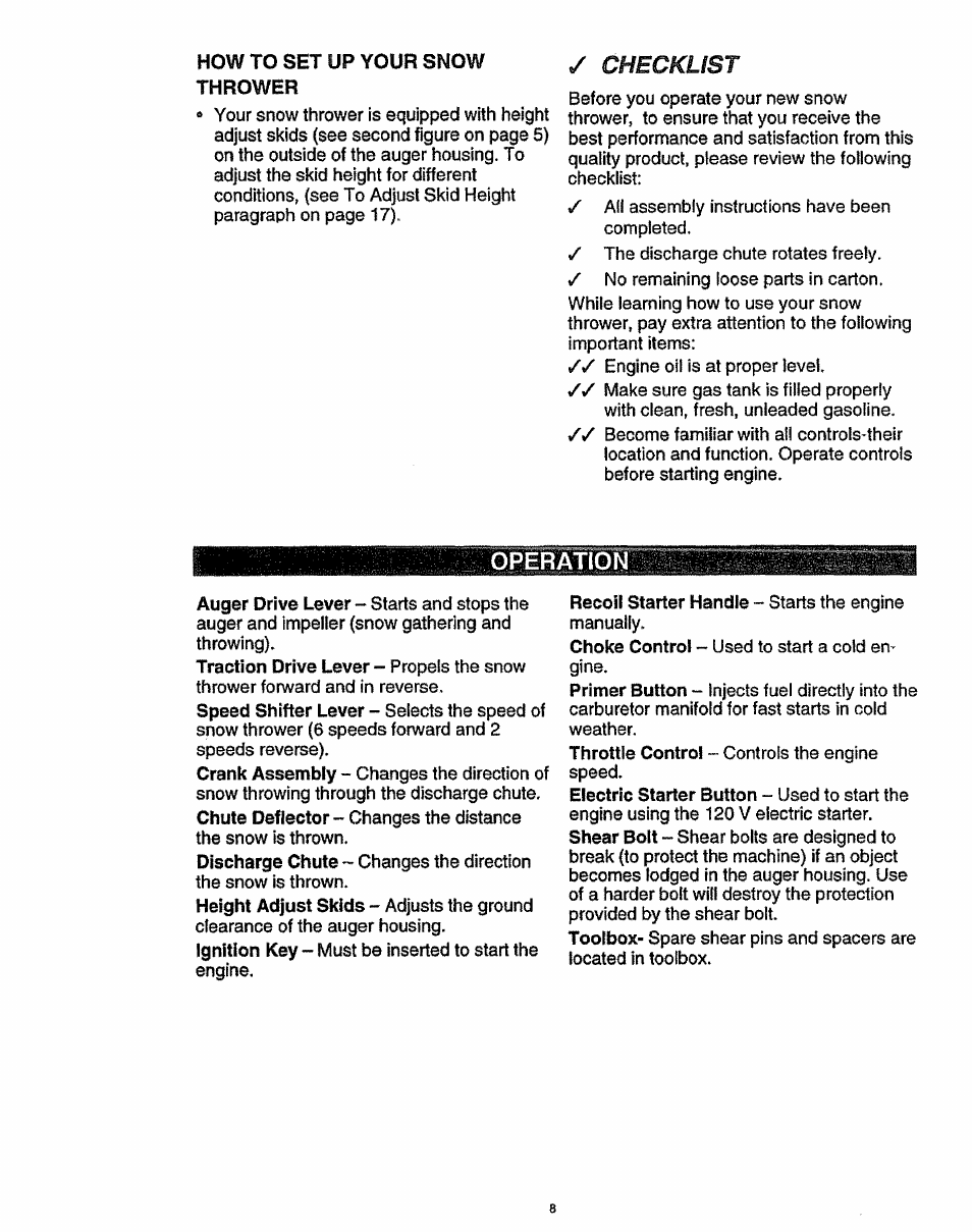 Operation, Checklist | Craftsman 536.886141 User Manual | Page 8 / 63