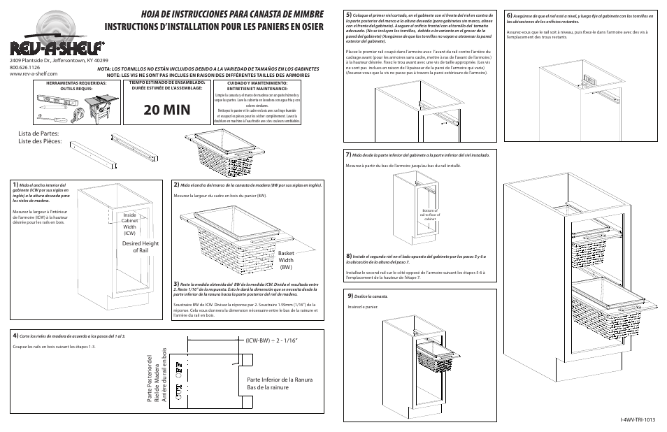 20 min, Lista de partes: liste des pièces | Rev-A-Shelf 4WV-Series User Manual | Page 2 / 2