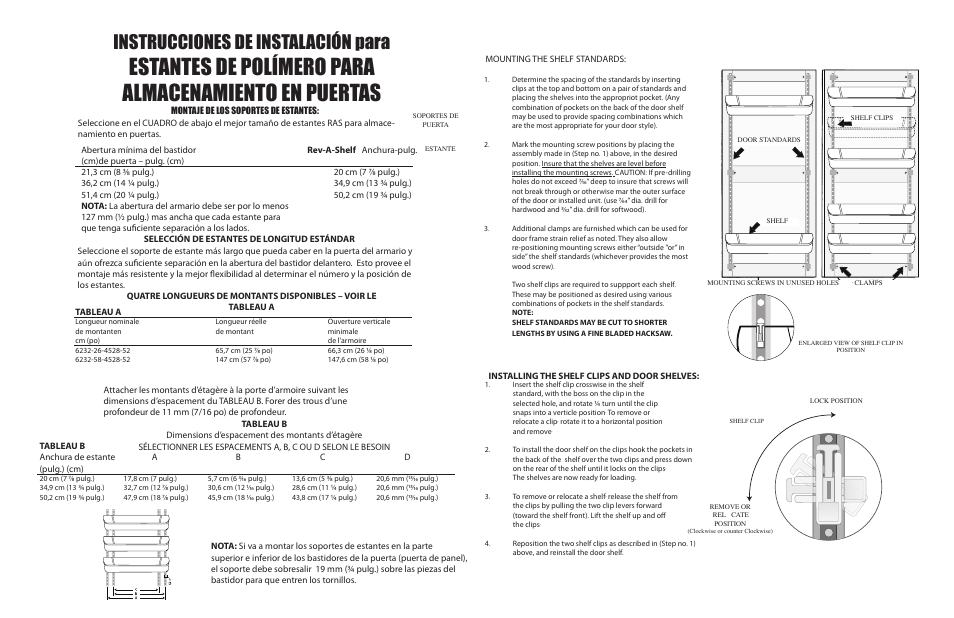 Instrucciones de instalación para | Rev-A-Shelf 6232-58-4528-52 User Manual | Page 3 / 4