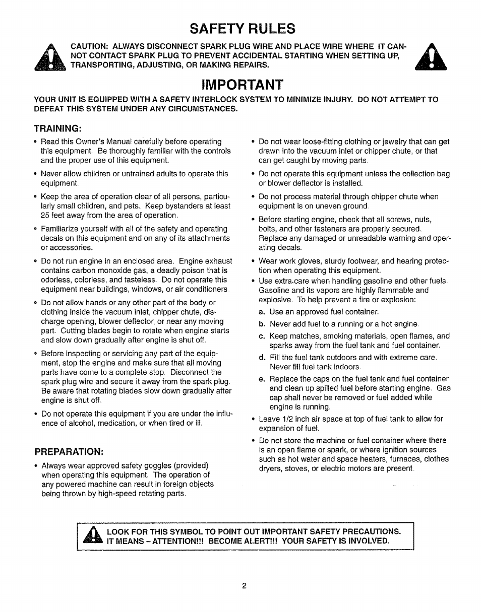 Training, Preparation, Safety rules | Important | Craftsman 987.799601 User Manual | Page 2 / 44