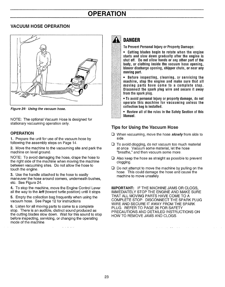 Operation, Vacuum hose operation, Tips for using the vacuum hose | Craftsman 987.799601 User Manual | Page 23 / 44