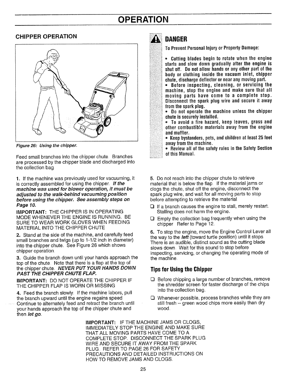 Operation, Chipper operation, Tips for using the chipper | Craftsman 987.799601 User Manual | Page 25 / 44