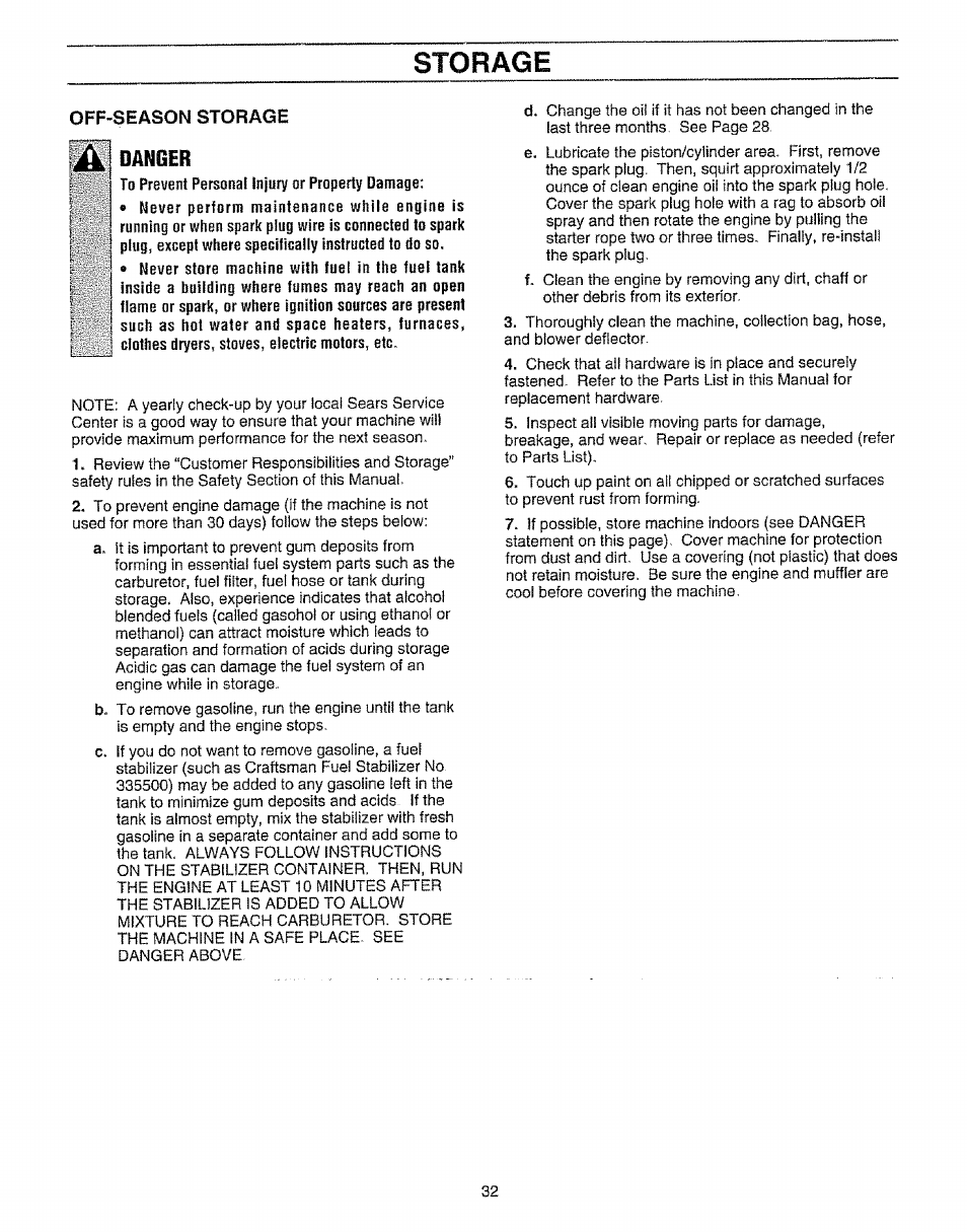 Off-season storage, Qanger, Storage | Craftsman 987.799601 User Manual | Page 32 / 44