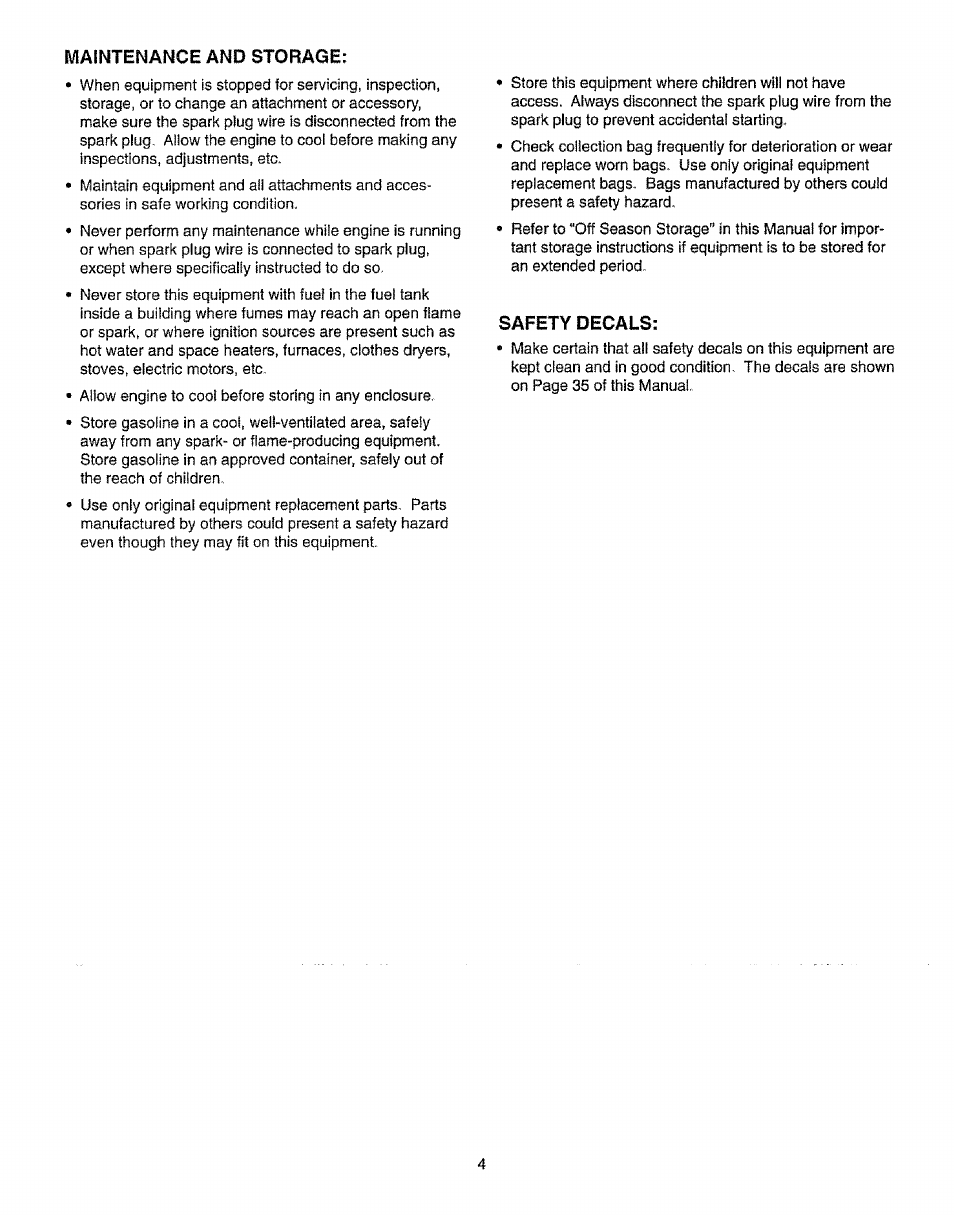 Maintenance and storage, Safety decals | Craftsman 987.799601 User Manual | Page 4 / 44