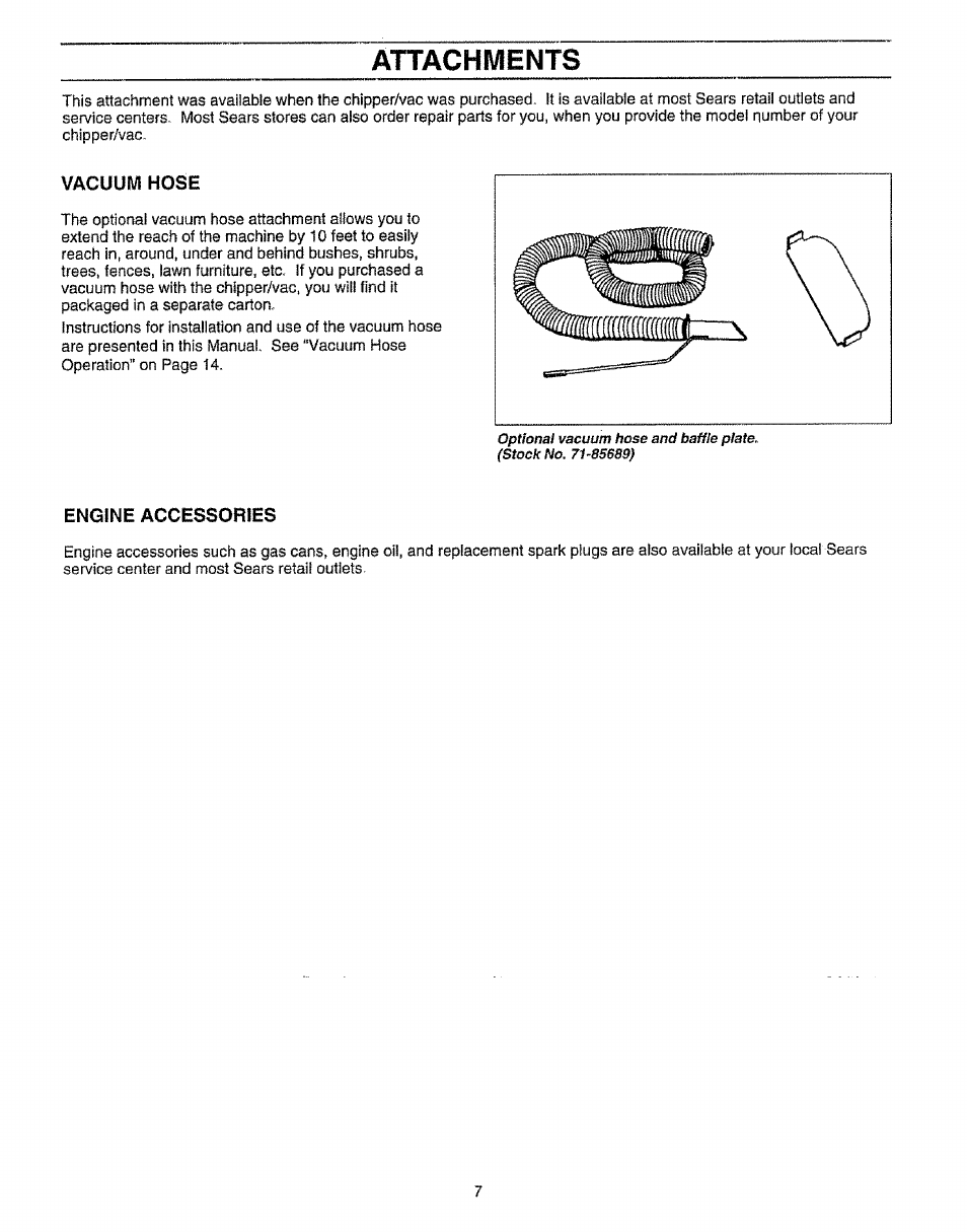 Vacuum hose, Engine accessories, Attachments | Craftsman 987.799601 User Manual | Page 7 / 44