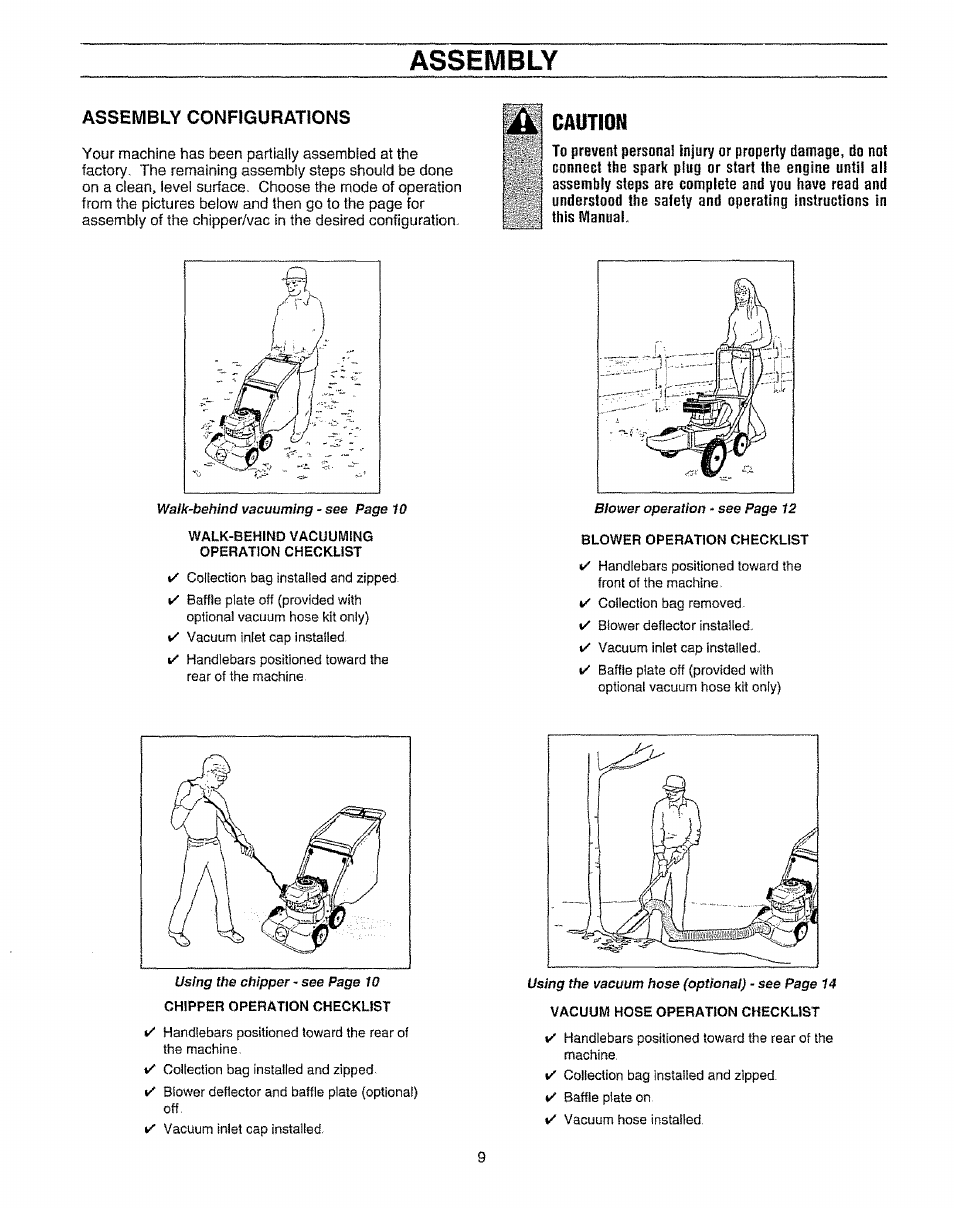 Assembly configurations, Caution, Assembly | Craftsman 987.799601 User Manual | Page 9 / 44