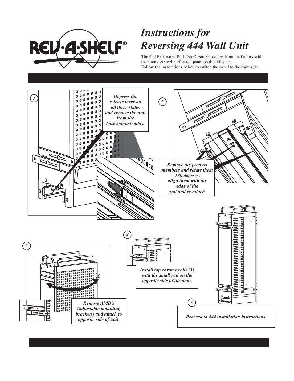 Instructions for reversing 444 wall unit | Rev-A-Shelf 444-WC-5SS User Manual | Page 2 / 8