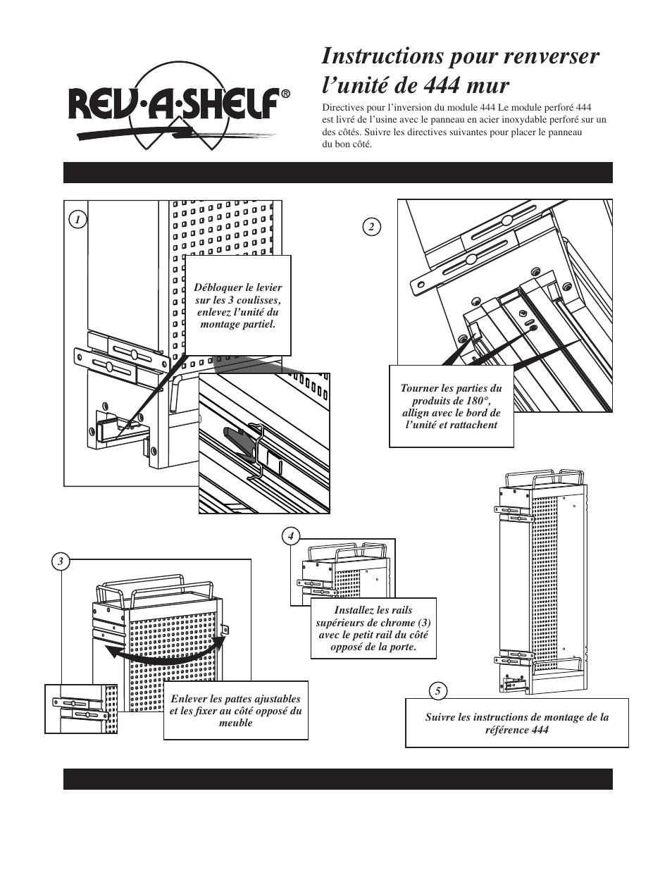 Instructions pour renverser l’unité de 444 mur | Rev-A-Shelf 444-WC-5SS User Manual | Page 4 / 8