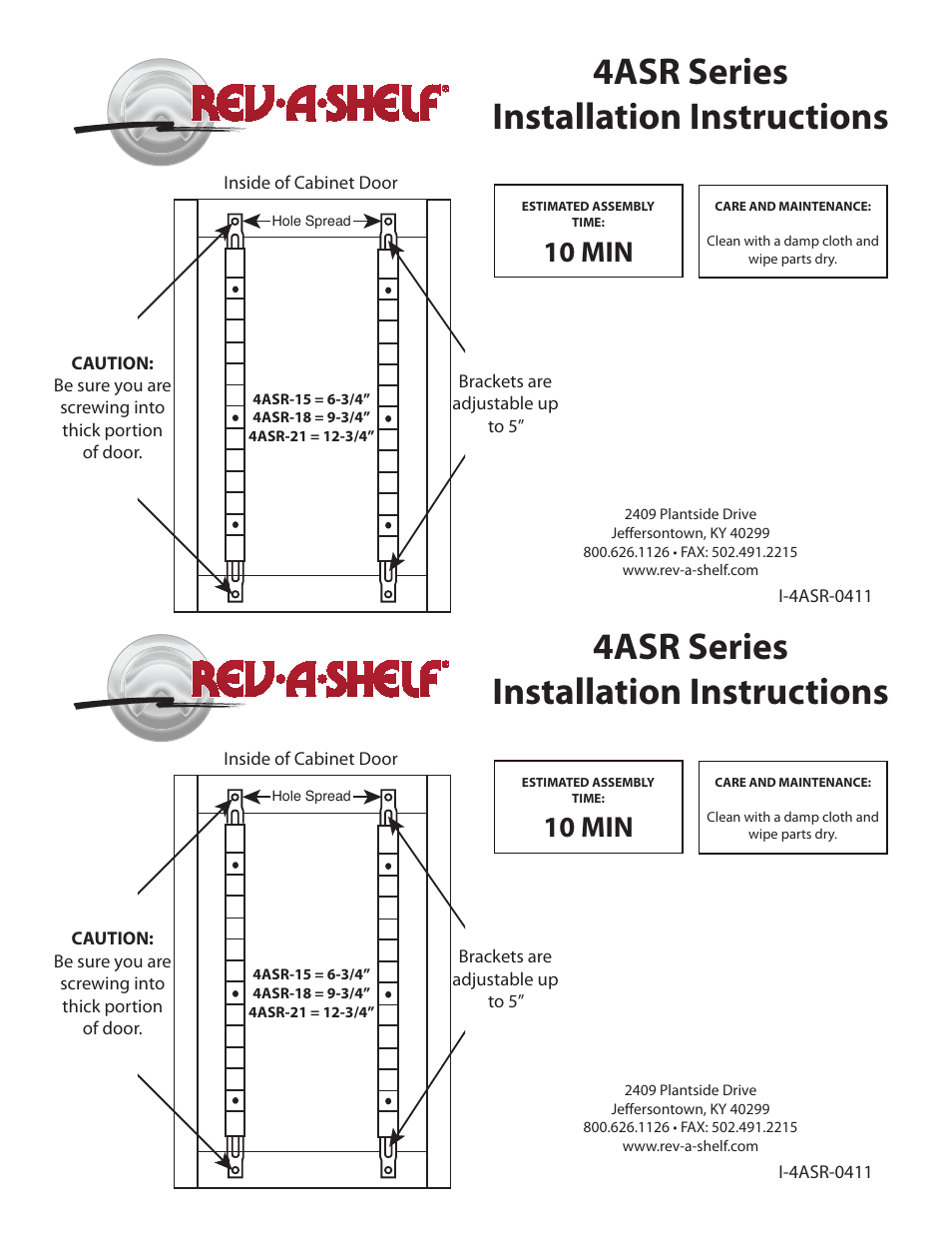 Rev-A-Shelf 4ASR Series User Manual | 2 pages