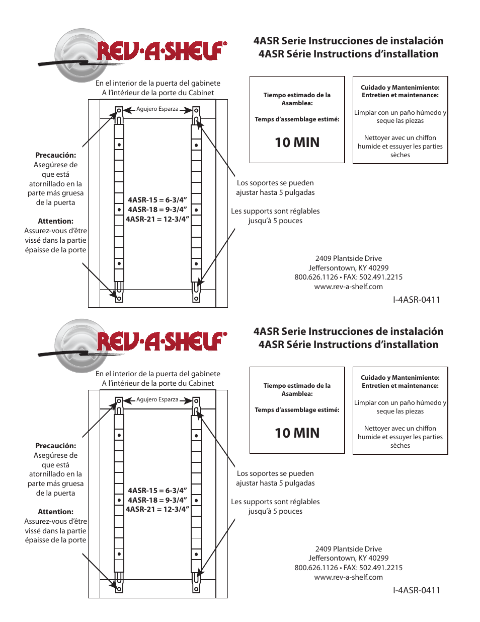 10 min | Rev-A-Shelf 4ASR Series User Manual | Page 2 / 2