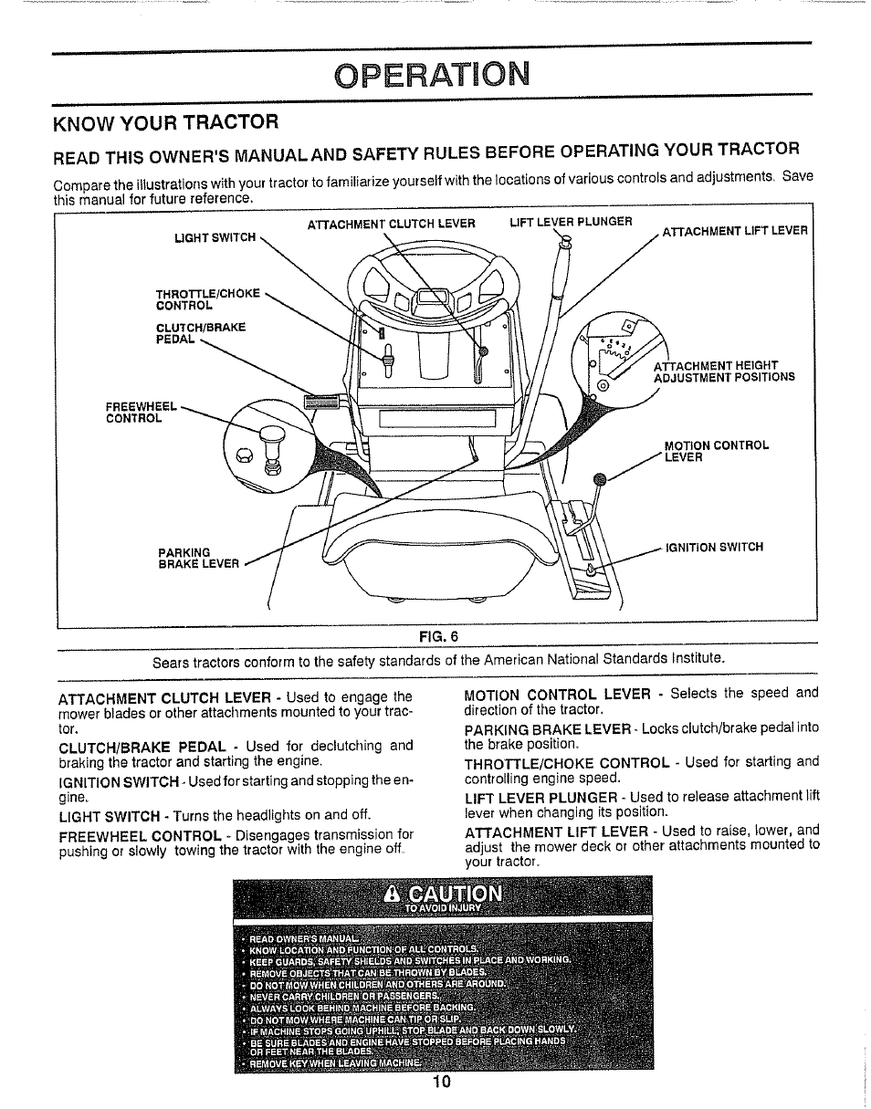 Operation, Know your tractor | Craftsman 917.257360 User Manual | Page 10 / 52