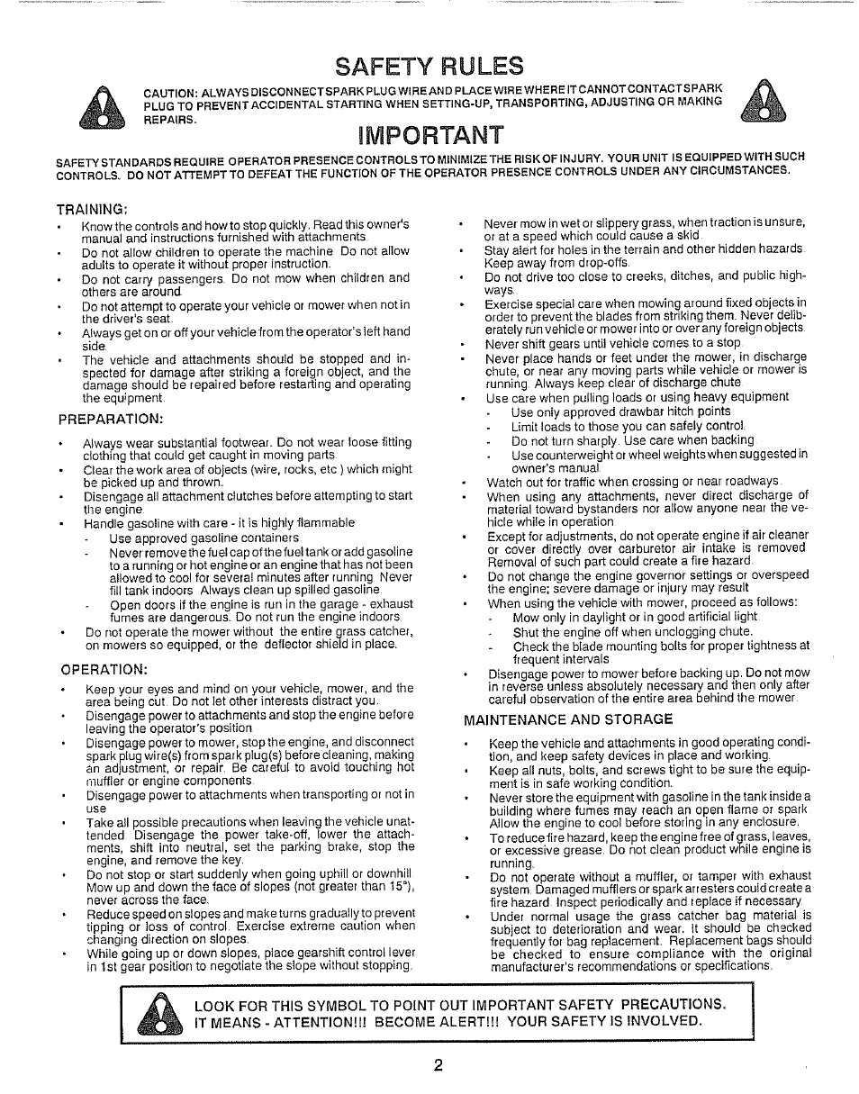 Training, Preparation, Operation | Maintenance and storage, Safety rules, Important | Craftsman 917.257360 User Manual | Page 2 / 52