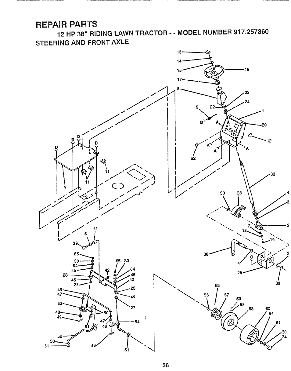 Repair parts | Craftsman 917.257360 User Manual | Page 36 / 52