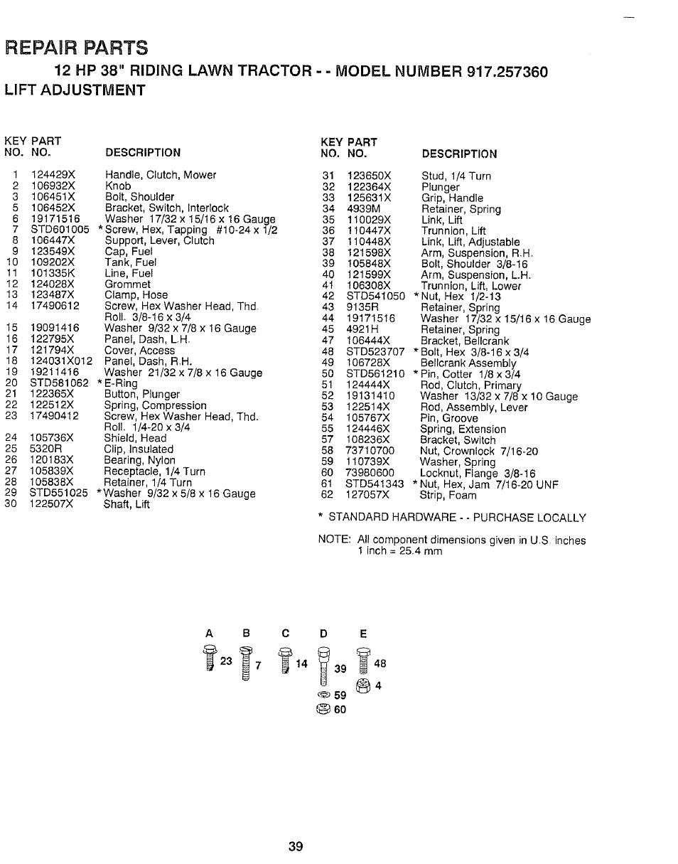 Repair parts | Craftsman 917.257360 User Manual | Page 39 / 52