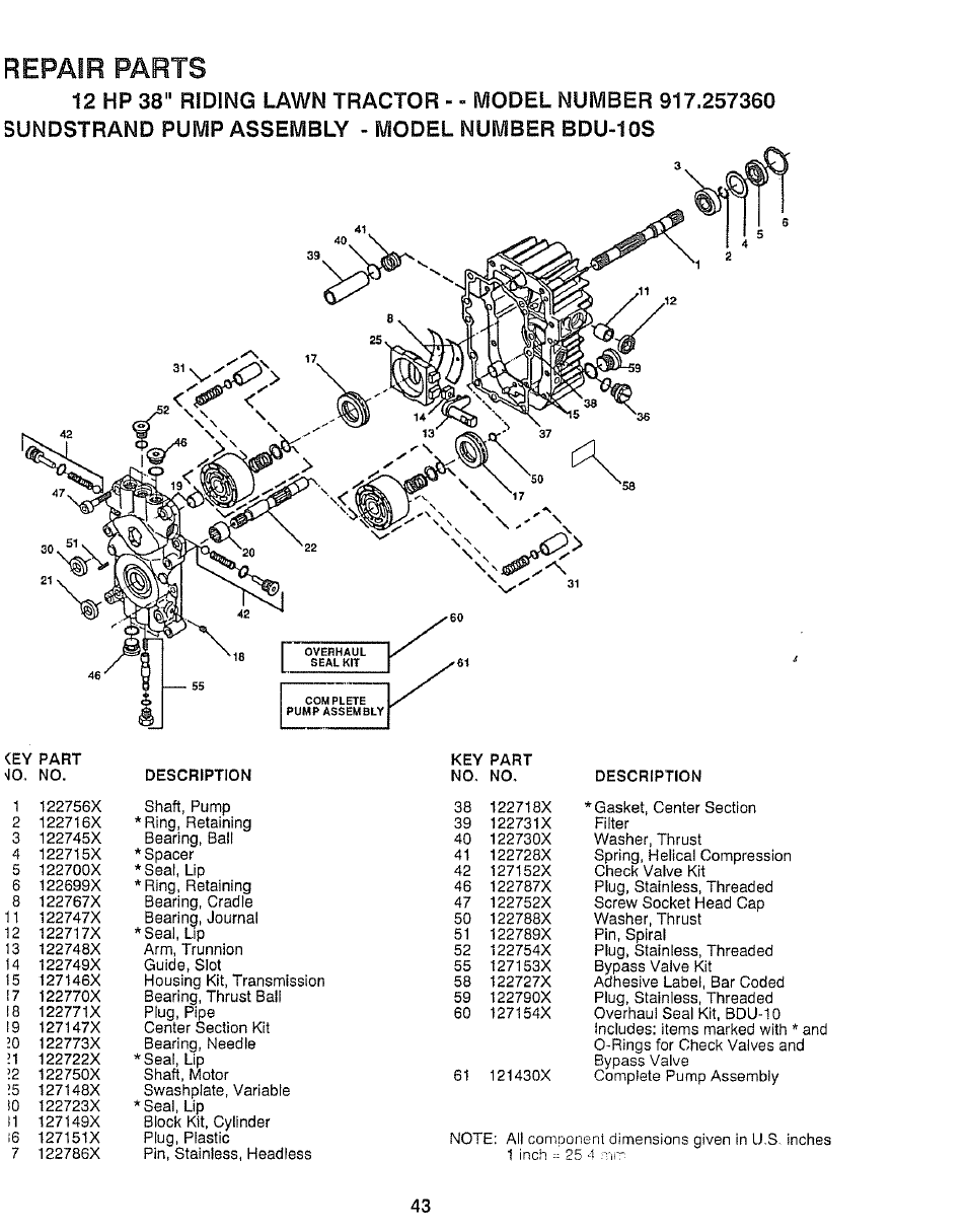 Repair parts | Craftsman 917.257360 User Manual | Page 43 / 52