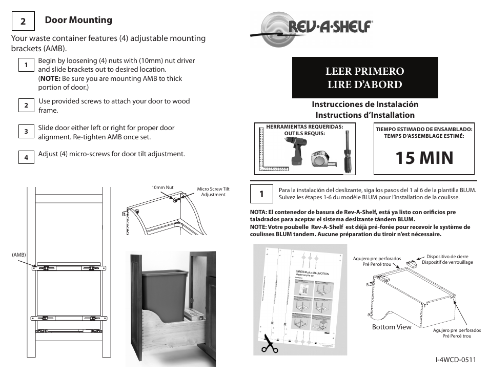 15 min, Leer primero lire d’abord, 2door mounting | Rev-A-Shelf 4WCSC-2150DM-2 User Manual | Page 2 / 2