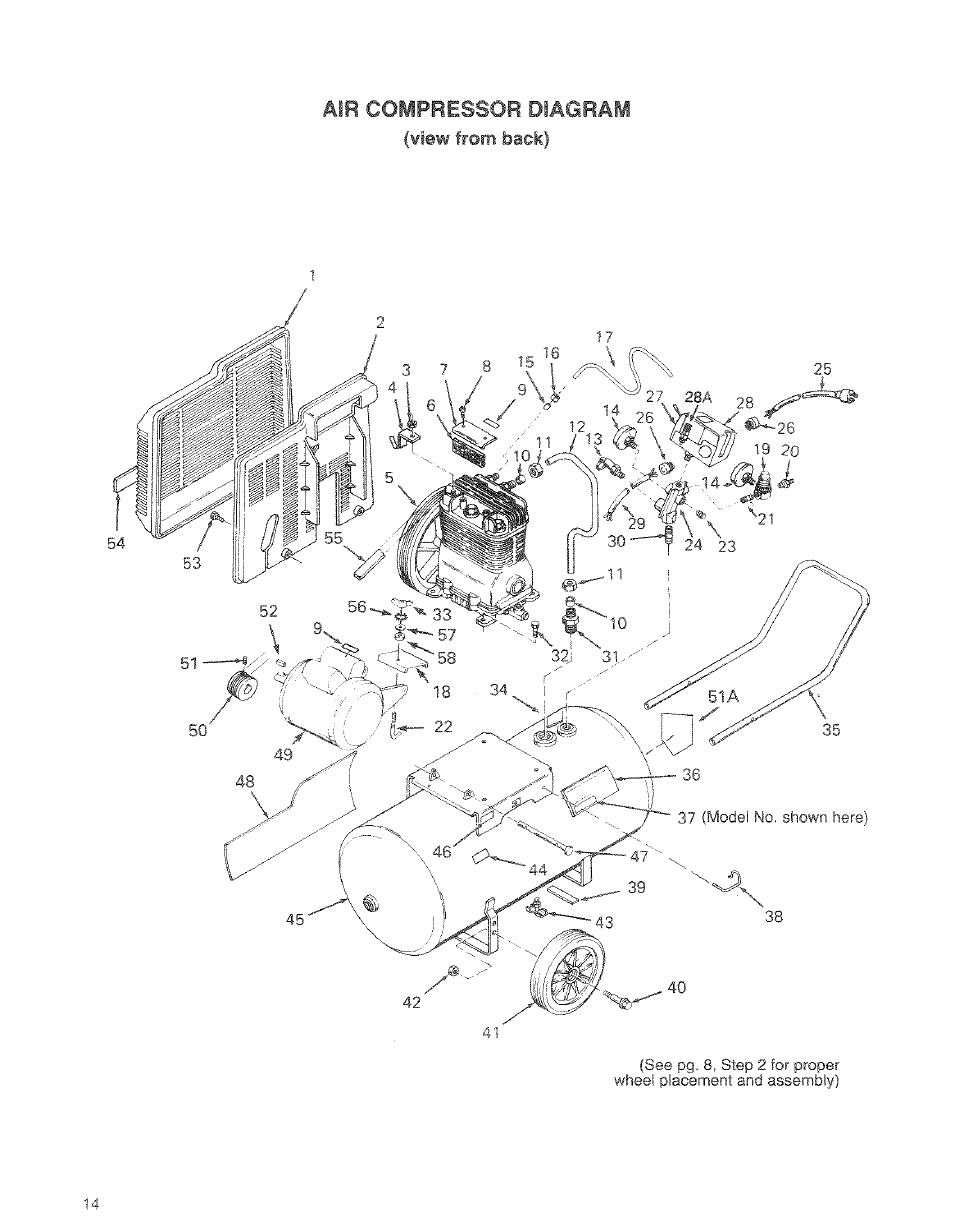 Air compressor diagram, View from back) | Craftsman 919.17673 User Manual | Page 14 / 18