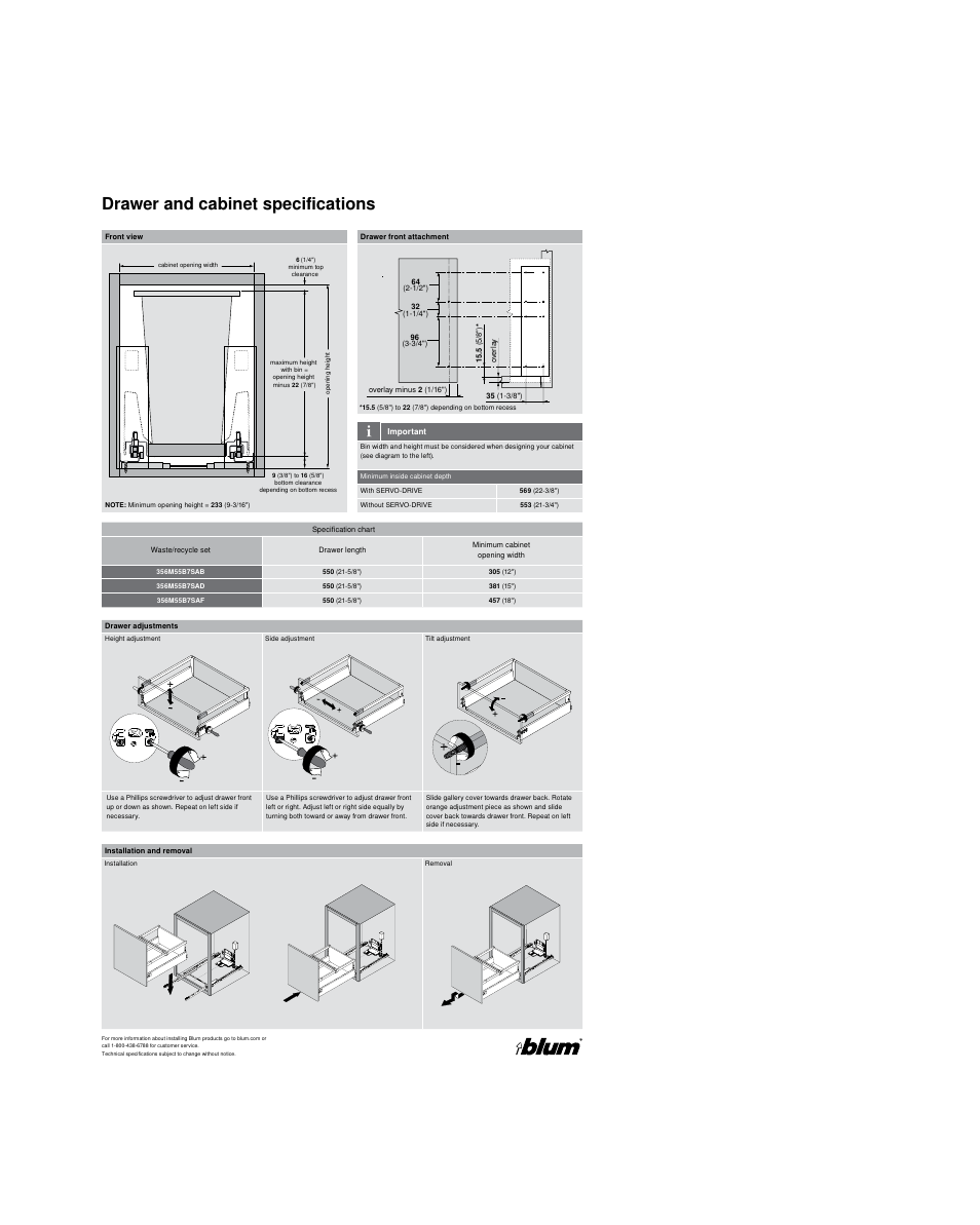 Drawer and cabinet specifications | Rev-A-Shelf TWCSC-1550DM-1 User Manual | Page 2 / 2