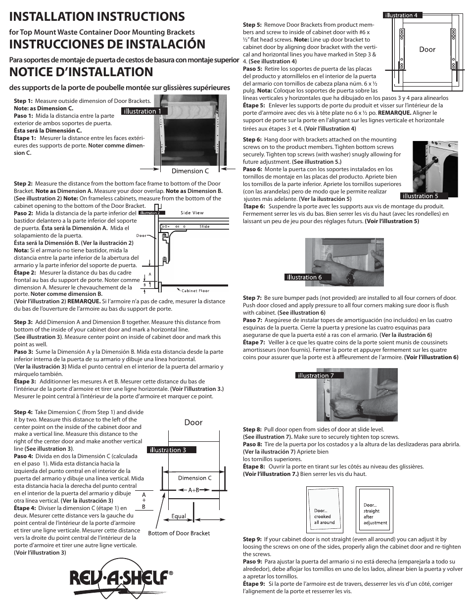 Installation instructions, Instrucciones de instalación, Notice d’installation | Rev-A-Shelf 4WCTM-1550DM-1 User Manual | Page 2 / 2