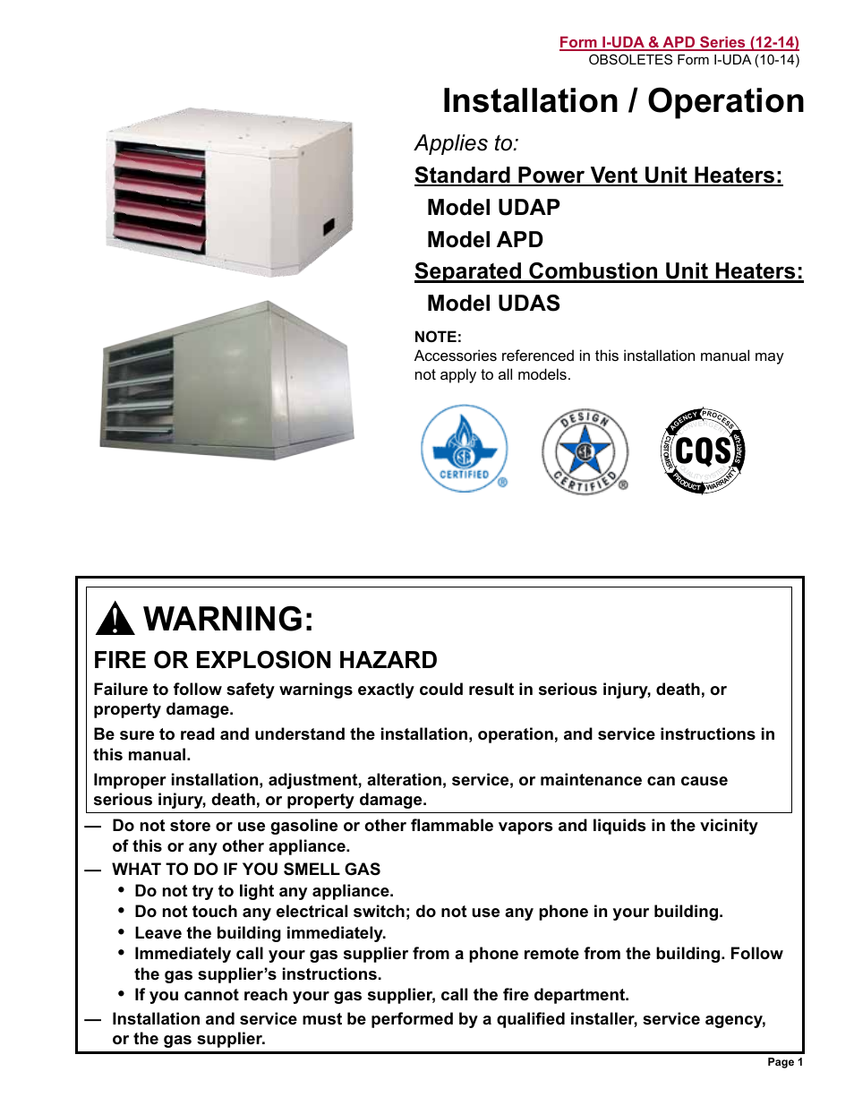 Reznor UDAS Unit Installation Manual User Manual | 40 pages