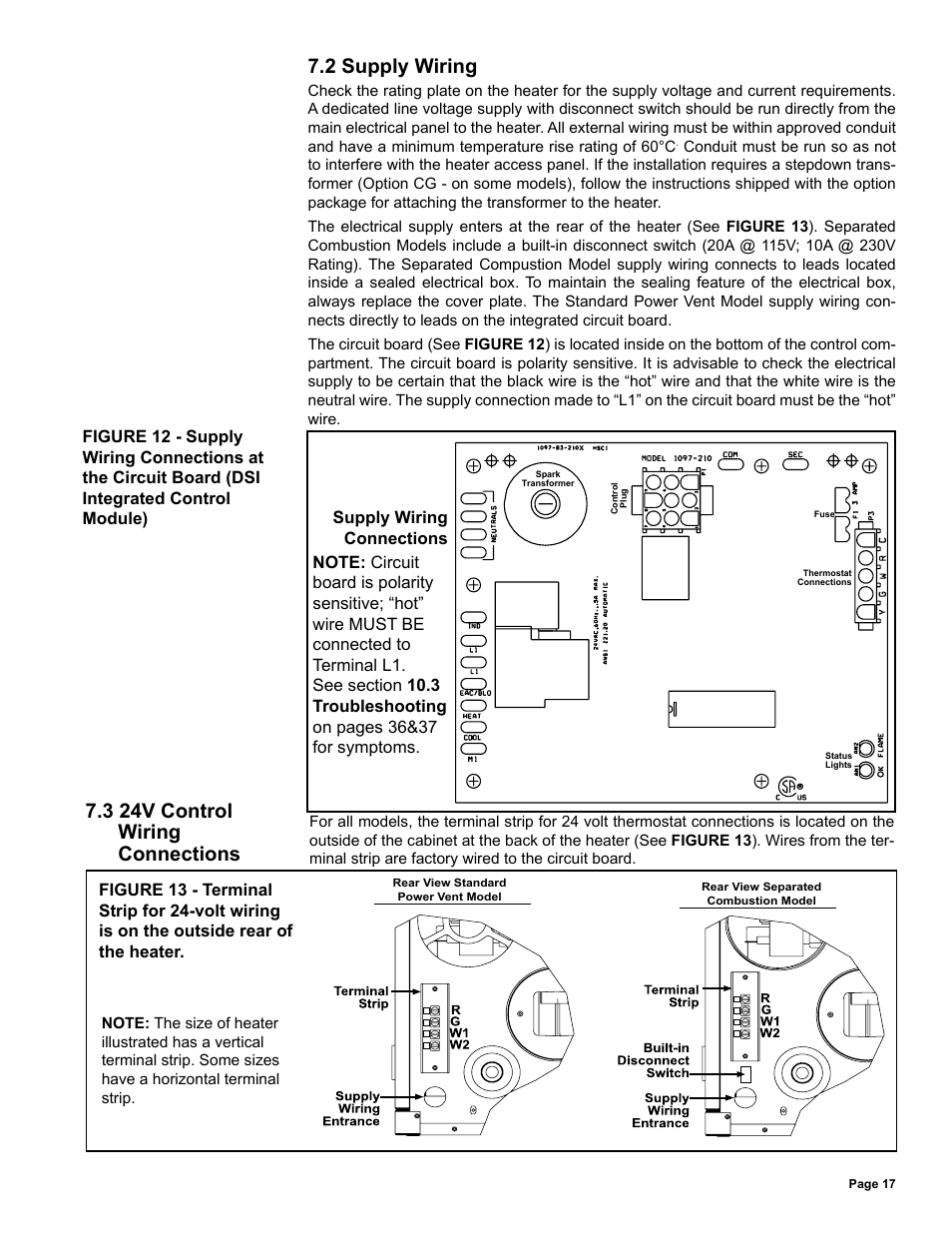 2 supply wiring, 3 24v control wiring connections | Reznor UDAS Unit Installation Manual User Manual | Page 17 / 40