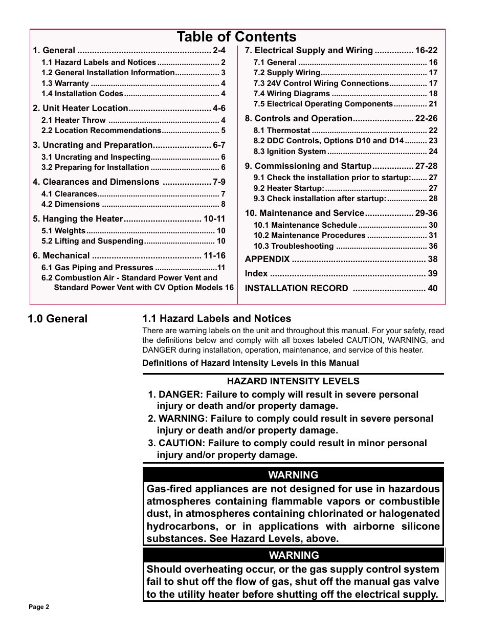 Reznor UDAS Unit Installation Manual User Manual | Page 2 / 40