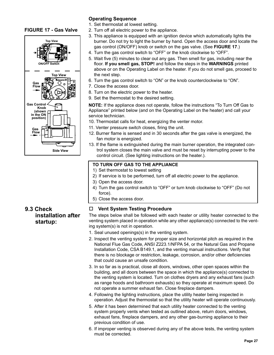 3 check installation after startup | Reznor UDAS Unit Installation Manual User Manual | Page 27 / 40