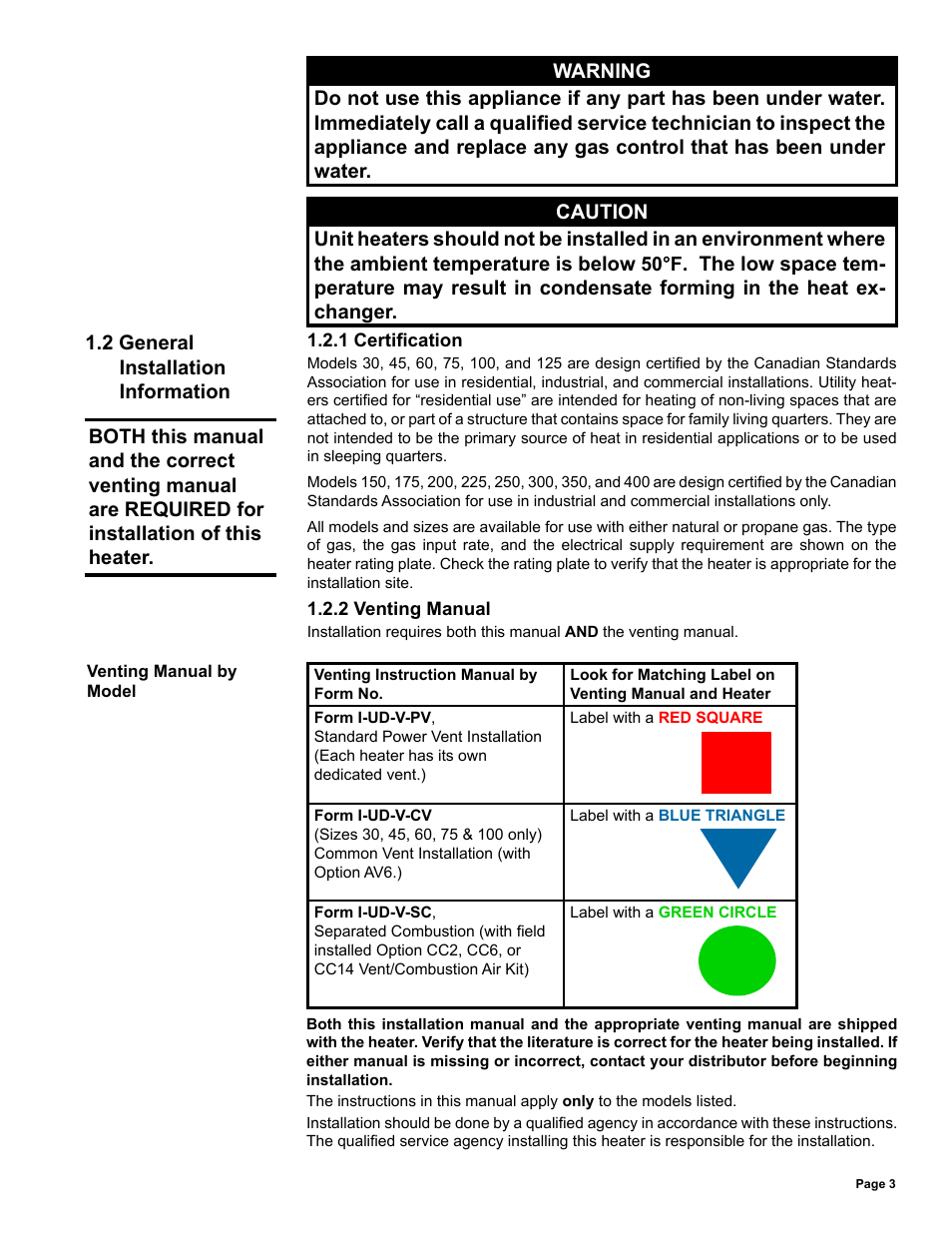 2 general installation information | Reznor UDAS Unit Installation Manual User Manual | Page 3 / 40