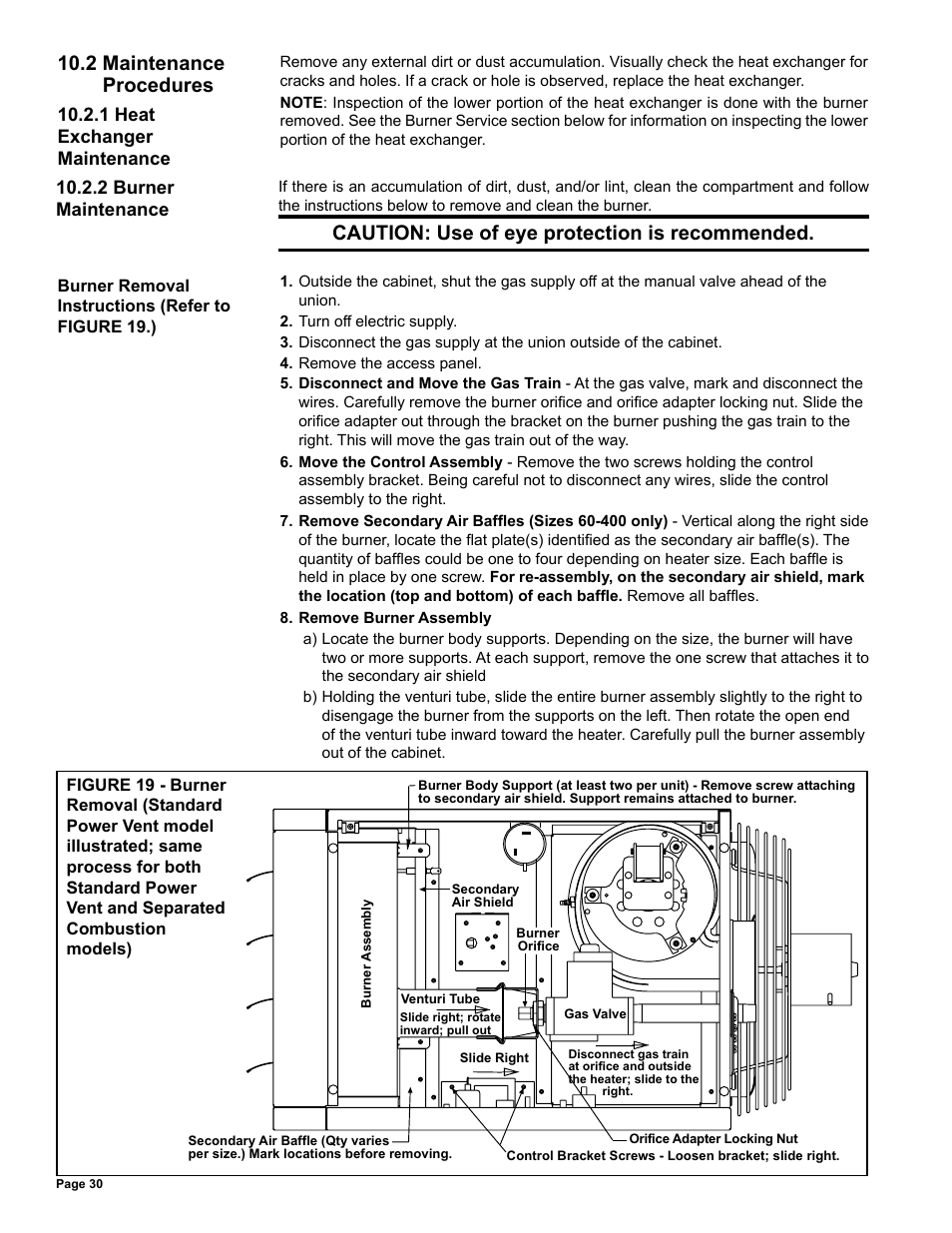2 maintenance procedures, Caution: use of eye protection is recommended | Reznor UDAS Unit Installation Manual User Manual | Page 30 / 40