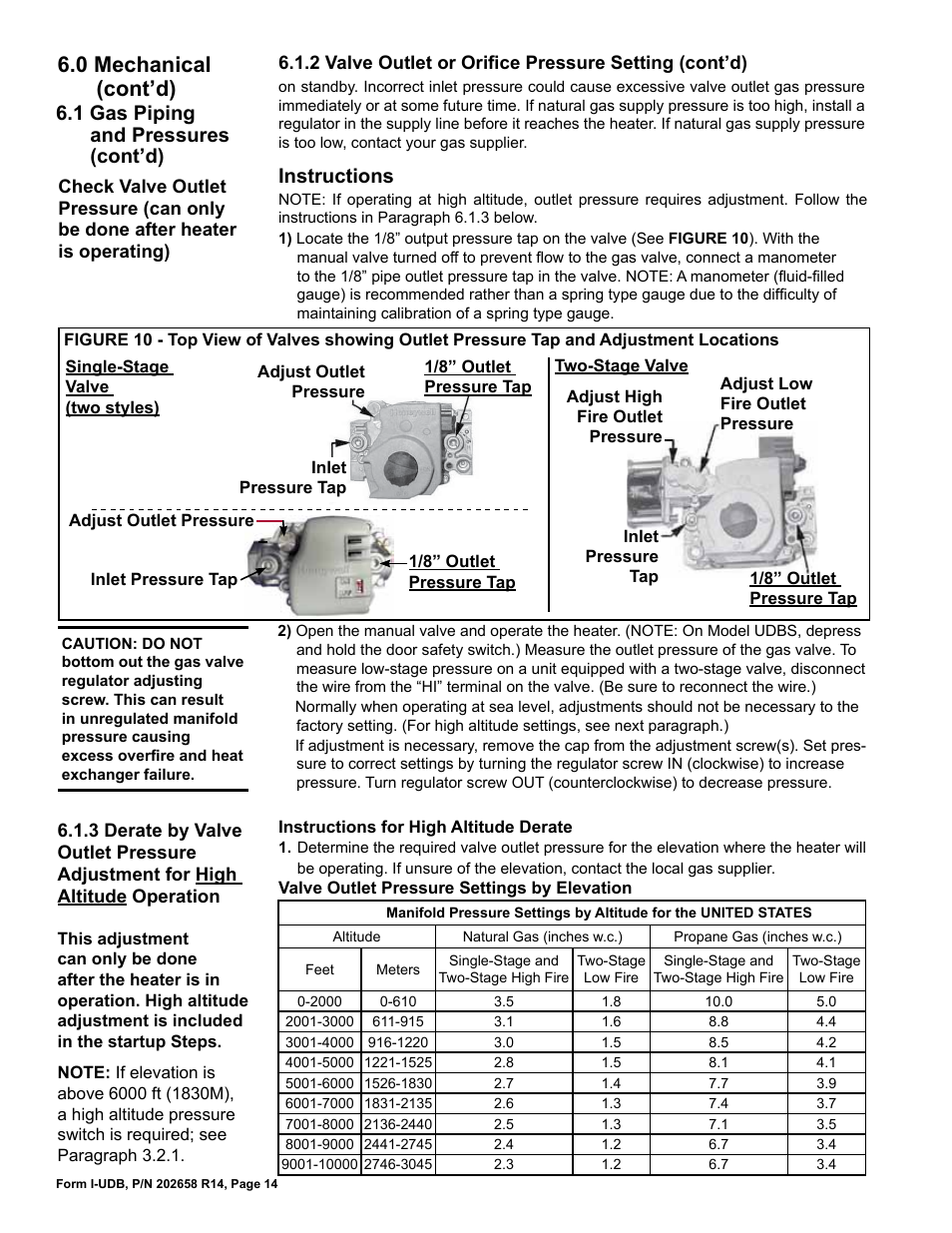 0 mechanical (cont’d), Instructions, 1 gas piping and pressures (cont’d) | Reznor UDBS Unit Installation Manual User Manual | Page 14 / 44
