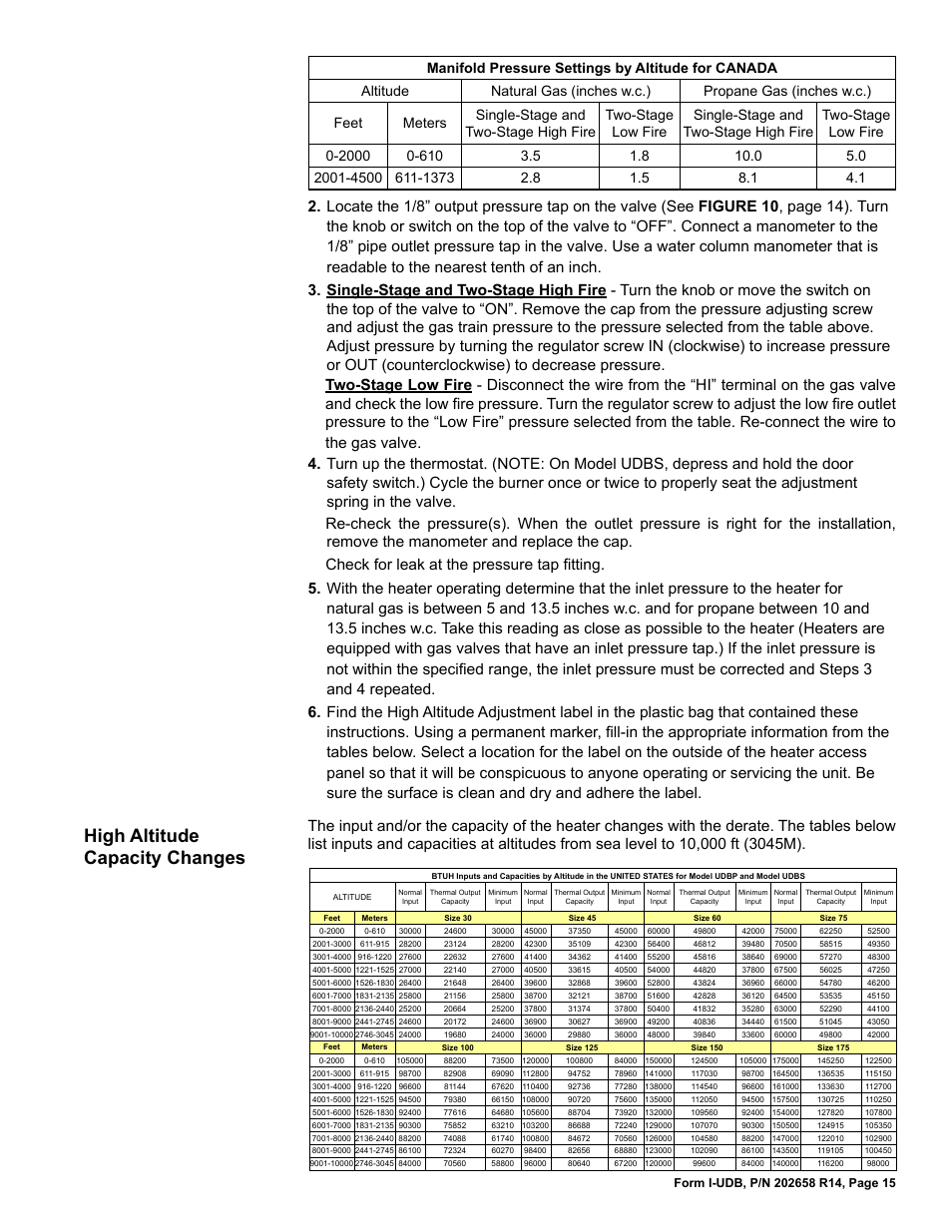 High altitude capacity changes | Reznor UDBS Unit Installation Manual User Manual | Page 15 / 44