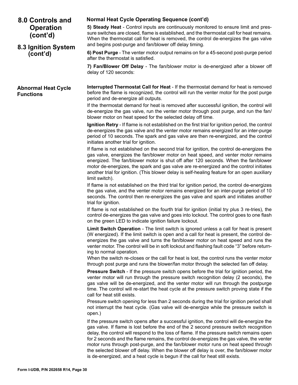 0 controls and operation (cont’d), 3 ignition system (cont’d) | Reznor UDBS Unit Installation Manual User Manual | Page 30 / 44