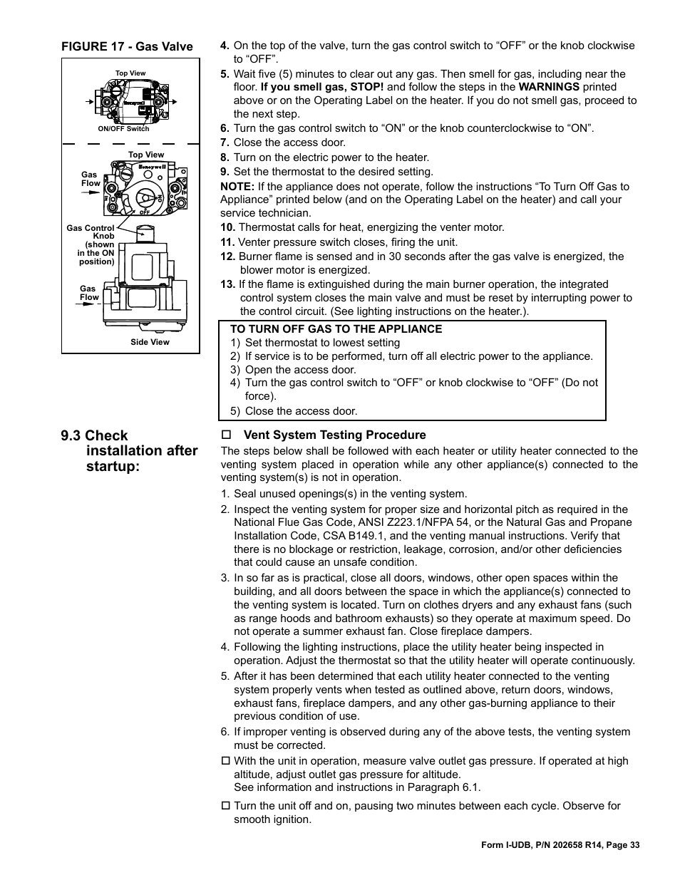 3 check installation after startup | Reznor UDBS Unit Installation Manual User Manual | Page 33 / 44