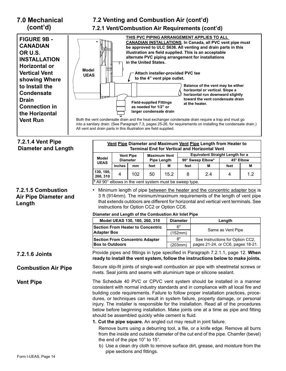 0 mechanical (cont’d), 2 venting and combustion air (cont’d), Vent pipe combustion air pipe | 1 vent/combustion air requirements (cont’d) | Reznor UEAS Unit Installation Manual User Manual | Page 14 / 44