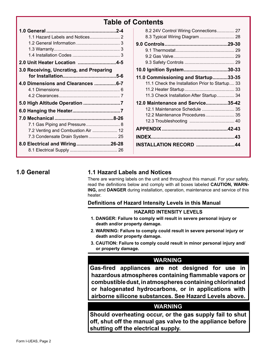 Reznor UEAS Unit Installation Manual User Manual | Page 2 / 44