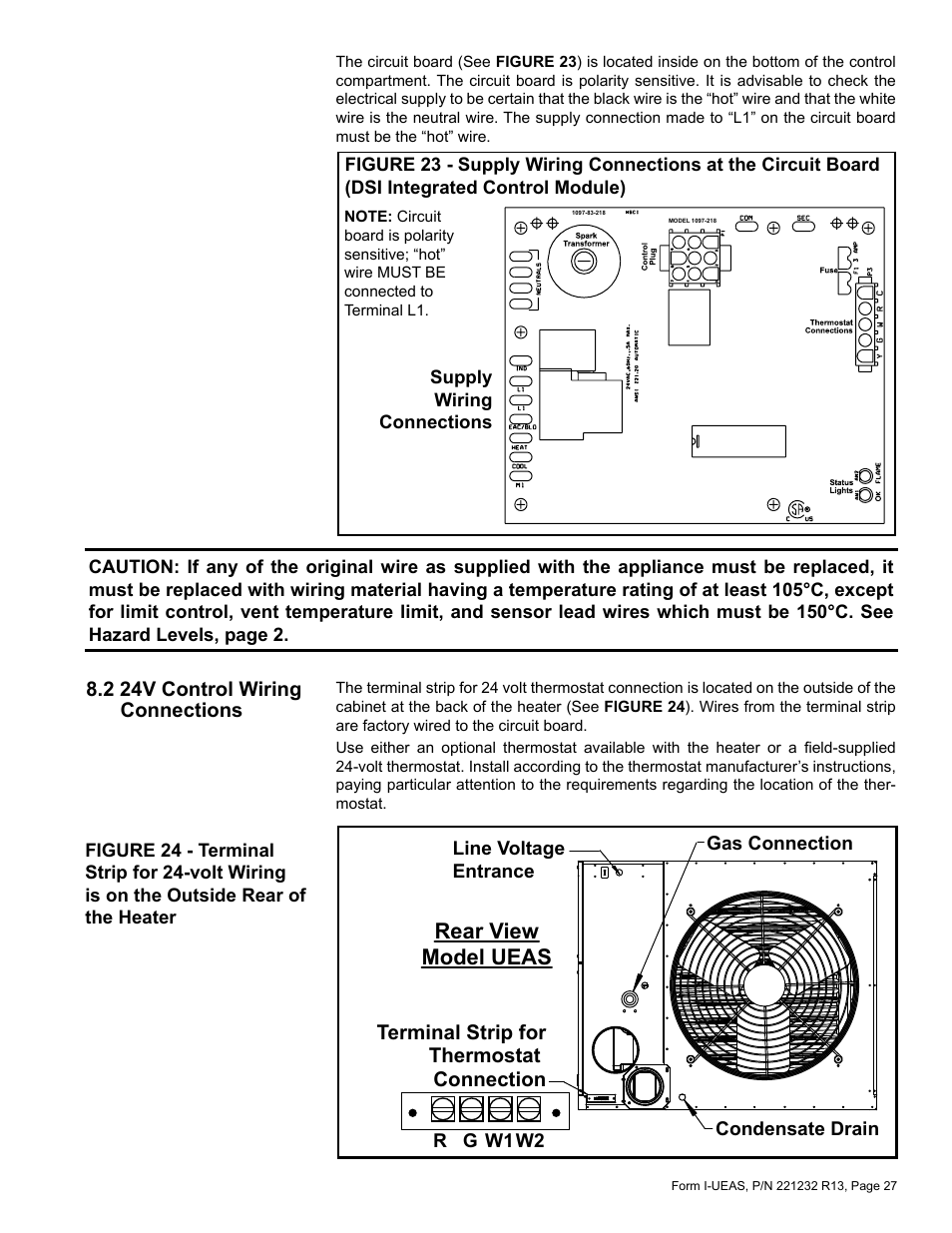 2 24v control wiring connections, Rear view model ueas | Reznor UEAS Unit Installation Manual User Manual | Page 27 / 44