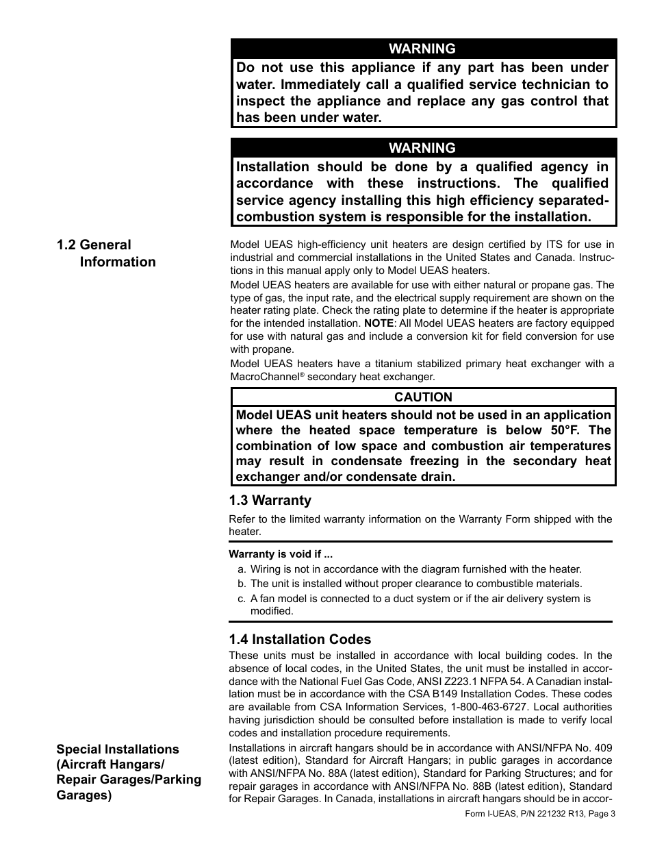 Reznor UEAS Unit Installation Manual User Manual | Page 3 / 44