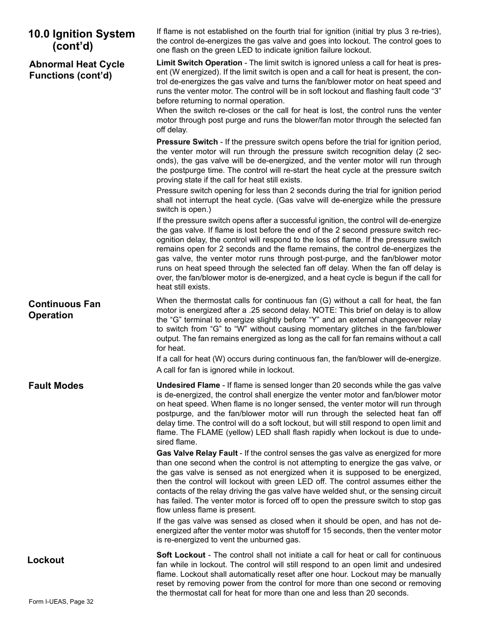0 ignition system (cont’d) | Reznor UEAS Unit Installation Manual User Manual | Page 32 / 44