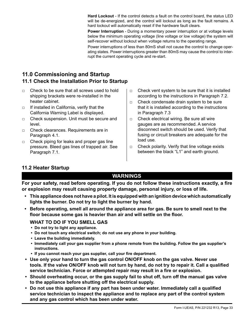 0 commissioning and startup -35, 0 commissioning and startup | Reznor UEAS Unit Installation Manual User Manual | Page 33 / 44