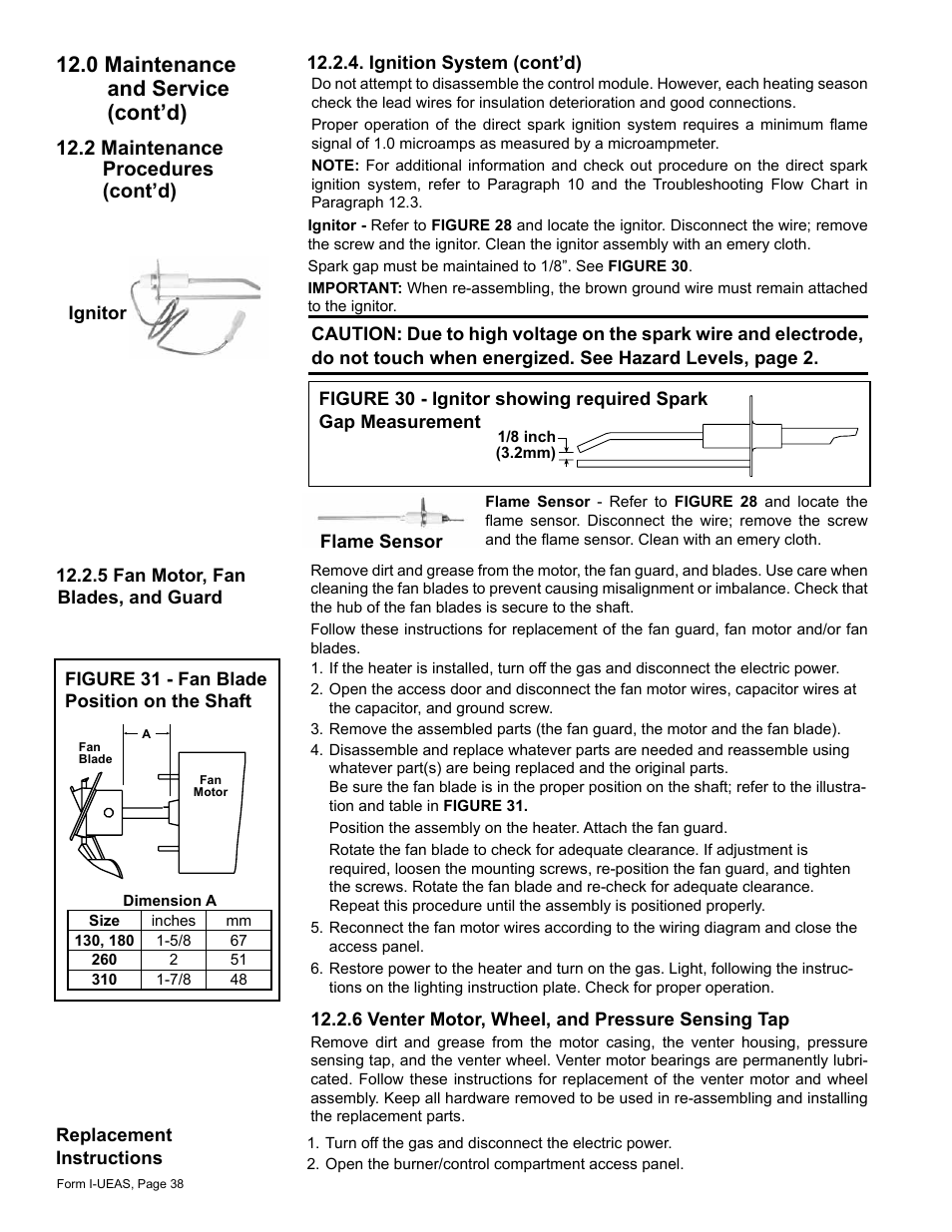 0 maintenance and service (cont’d), 2 maintenance procedures (cont’d) | Reznor UEAS Unit Installation Manual User Manual | Page 38 / 44