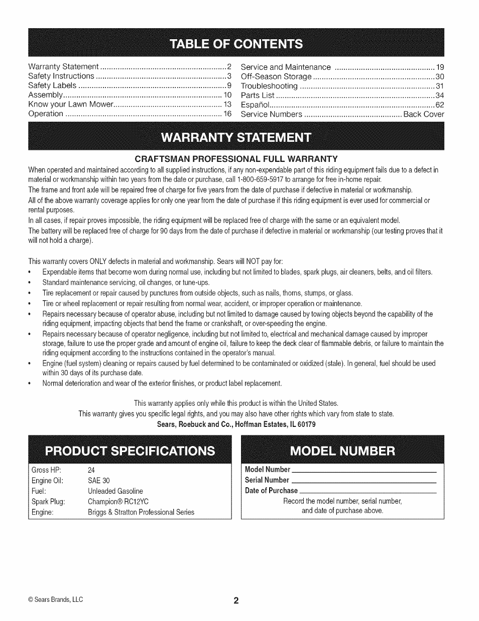 Craftsman 247.28980 User Manual | Page 2 / 100