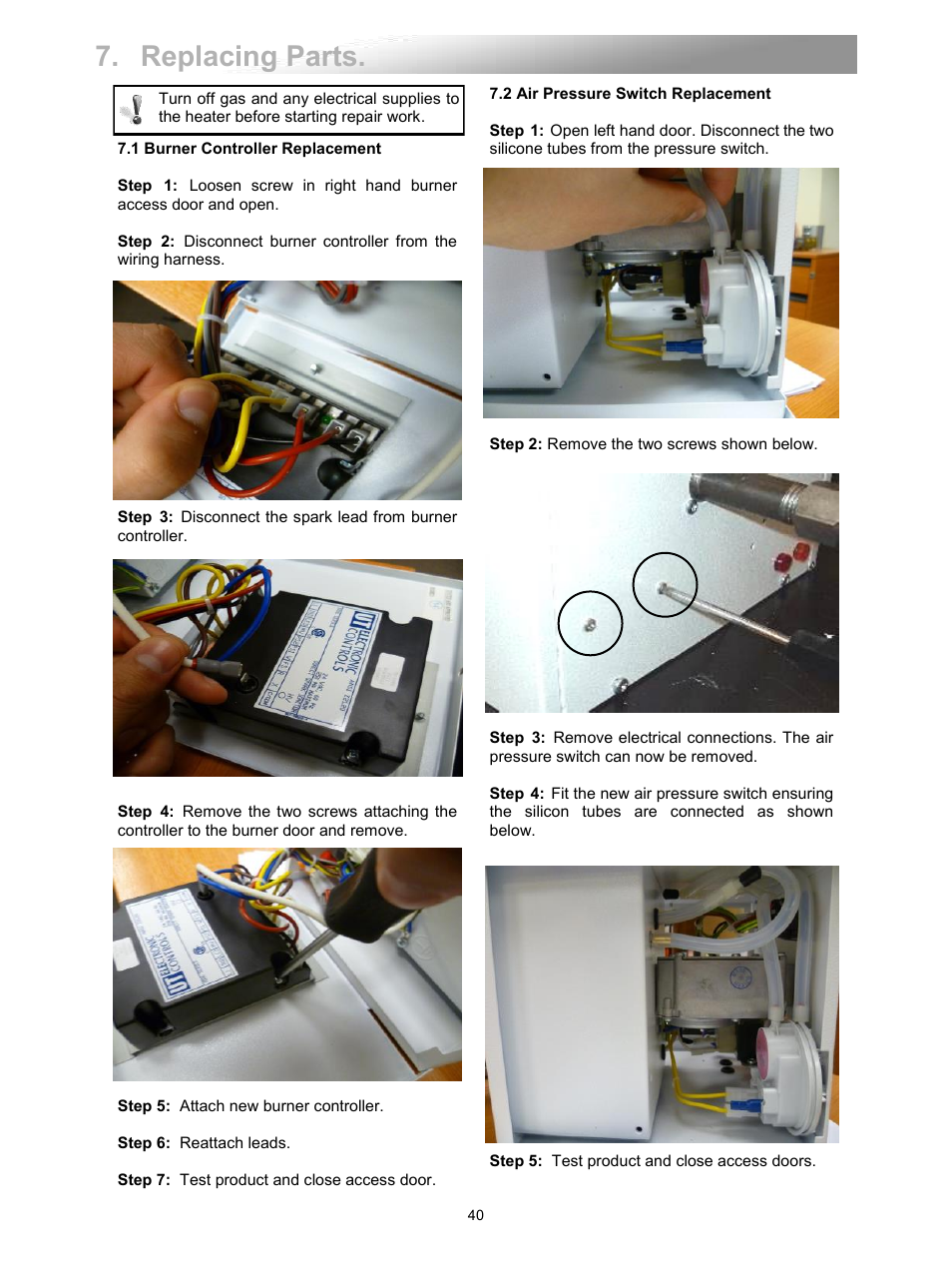 Replacing parts | Reznor VPS Unit Installation Manual User Manual | Page 40 / 44