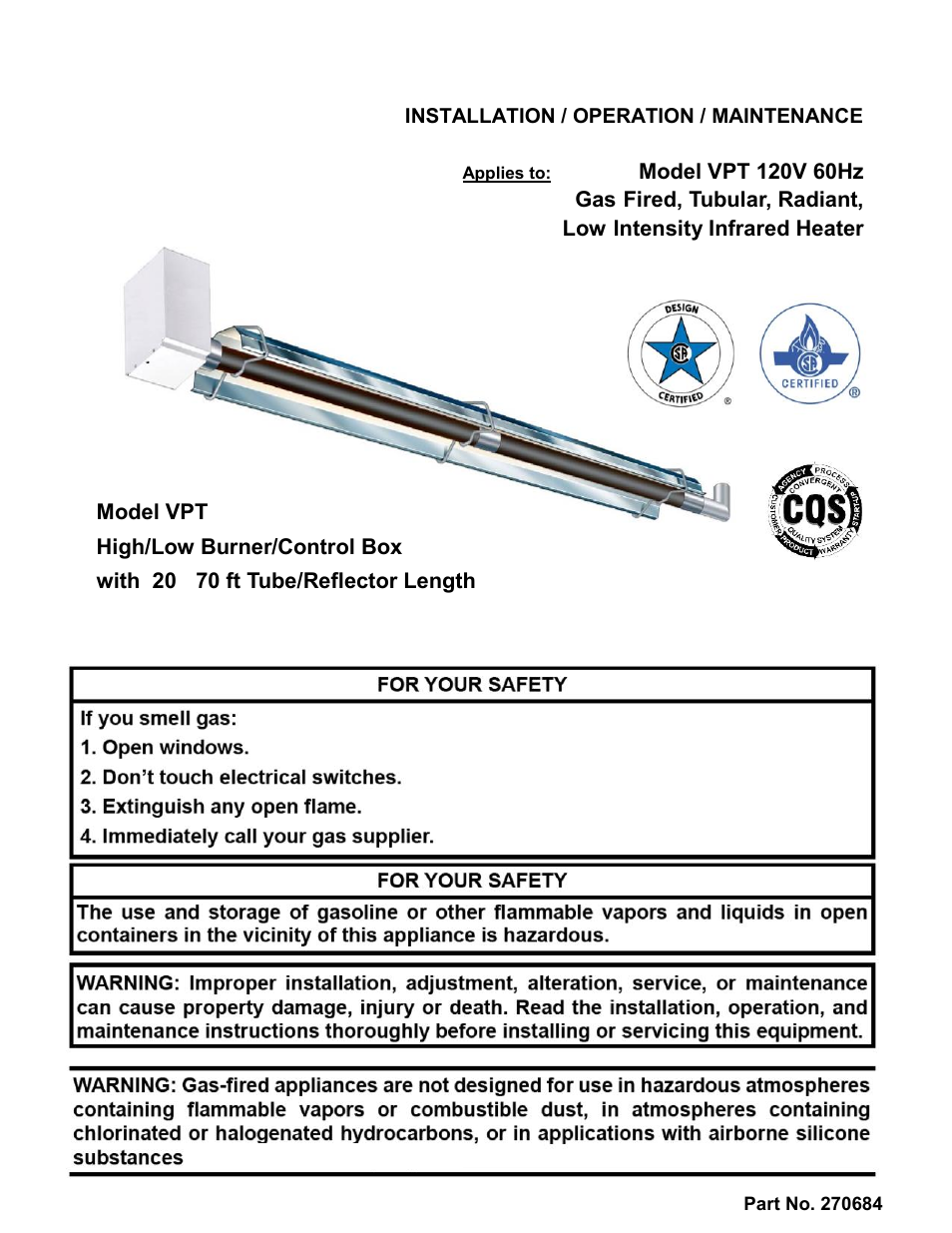 Reznor VPT Unit Installation Manual User Manual | 40 pages