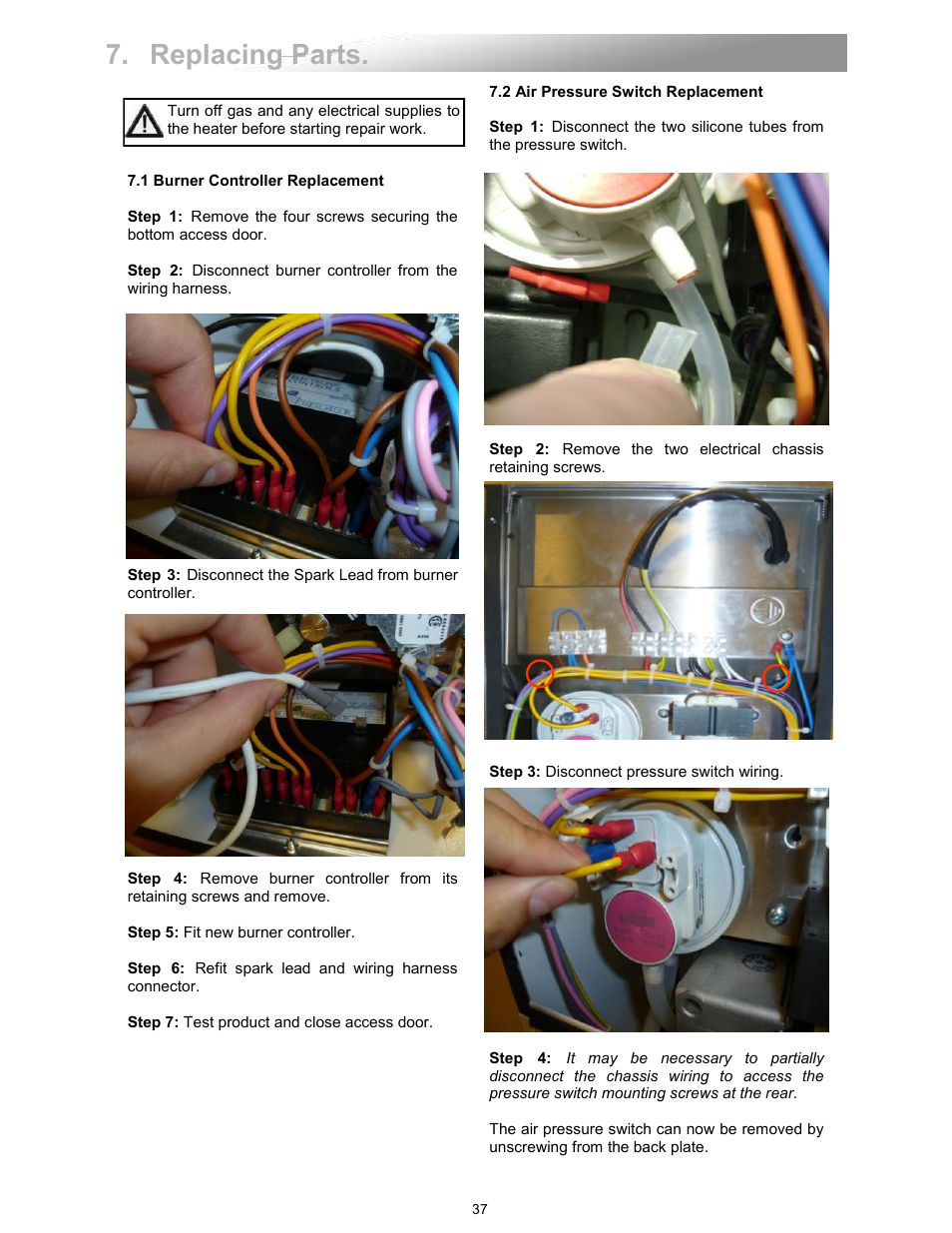 Replacing parts | Reznor VPT Unit Installation Manual User Manual | Page 37 / 40