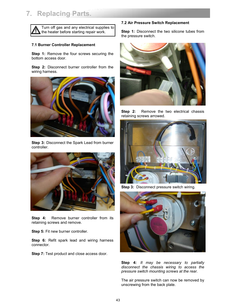 Replacing parts | Reznor VCT Unit Installation Manual User Manual | Page 43 / 48