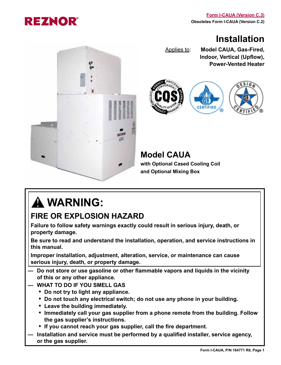 Reznor CAUA Unit Installation Manual User Manual | 44 pages
