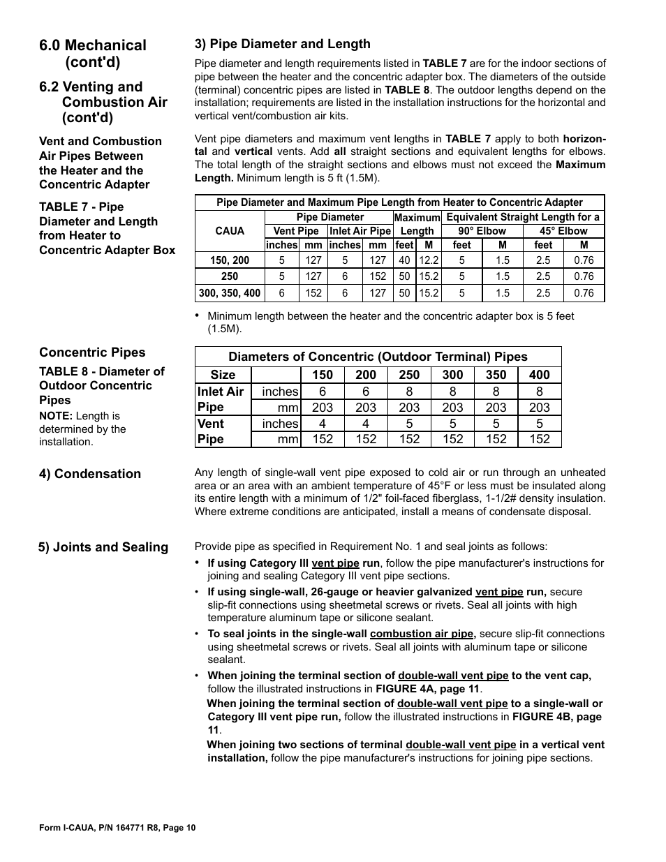 0 mechanical (cont'd), 2 venting and combustion air (cont'd) | Reznor CAUA Unit Installation Manual User Manual | Page 10 / 44