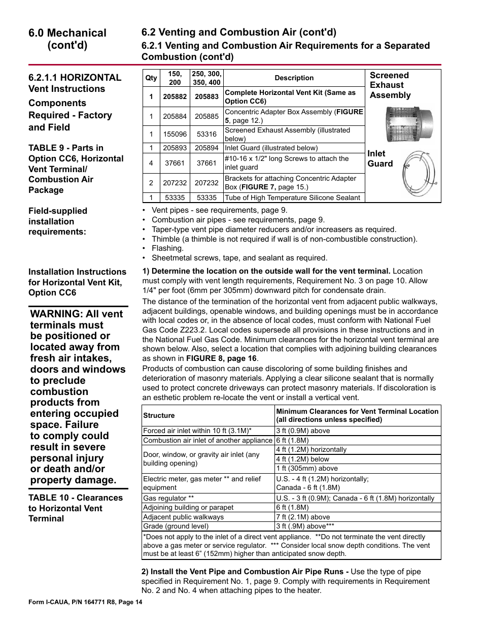 0 mechanical (cont'd), 2 venting and combustion air (cont'd) | Reznor CAUA Unit Installation Manual User Manual | Page 14 / 44